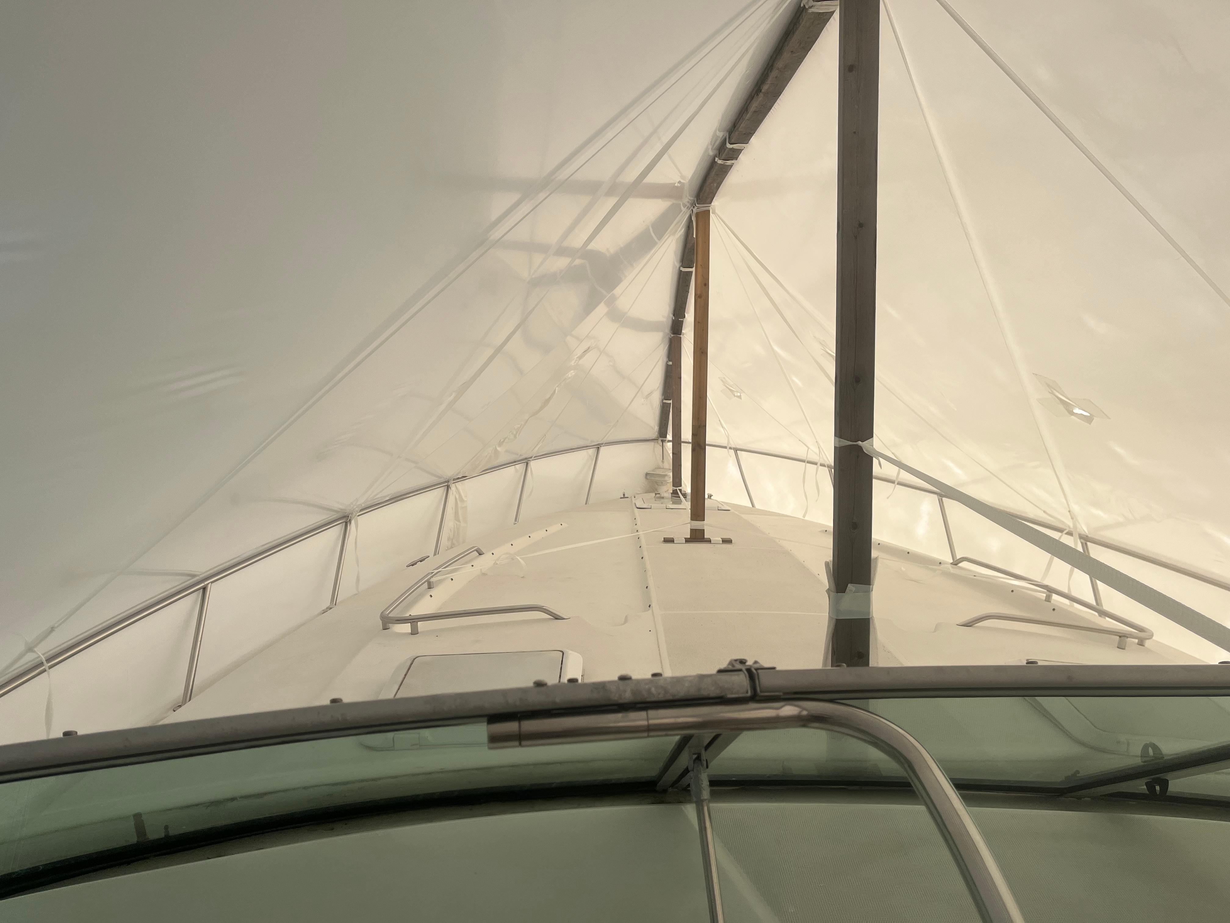 1998 Formula 41PC boat under protective cover, view from helm.