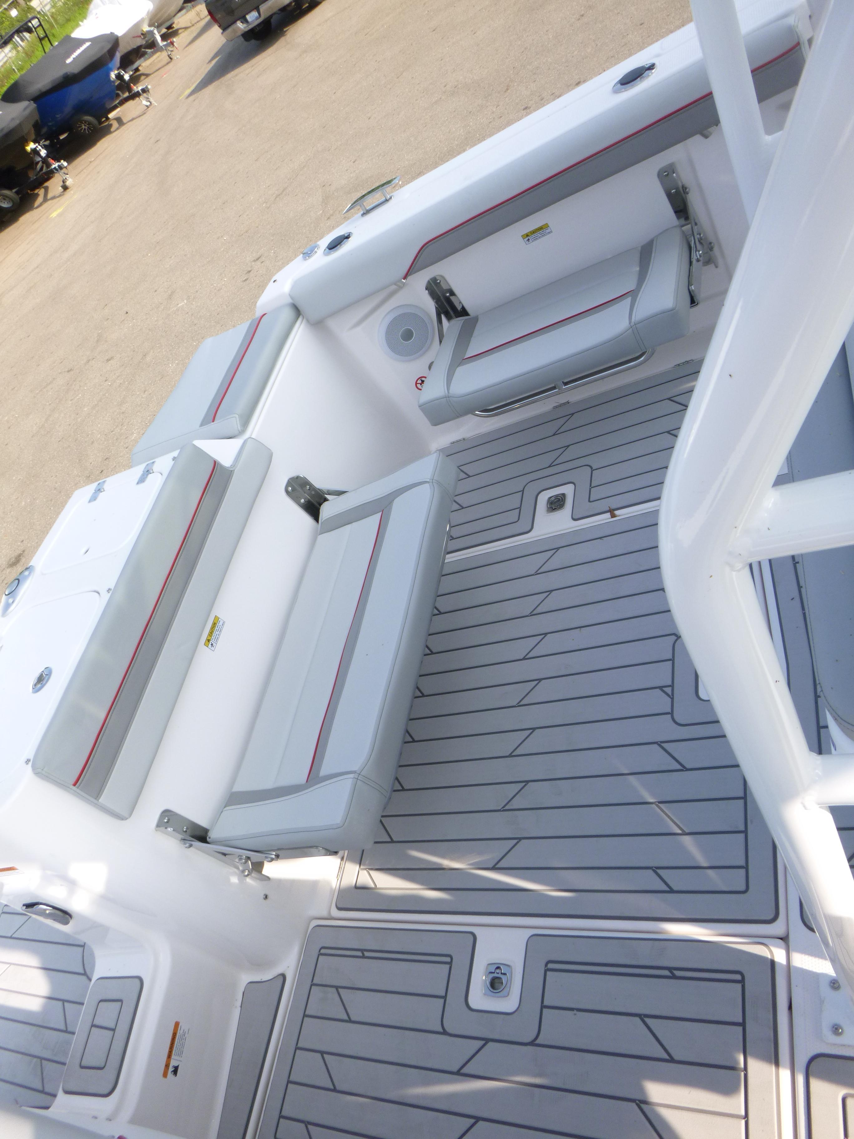 2025 Solara S-250 CW boat interior with gray seating and deck.