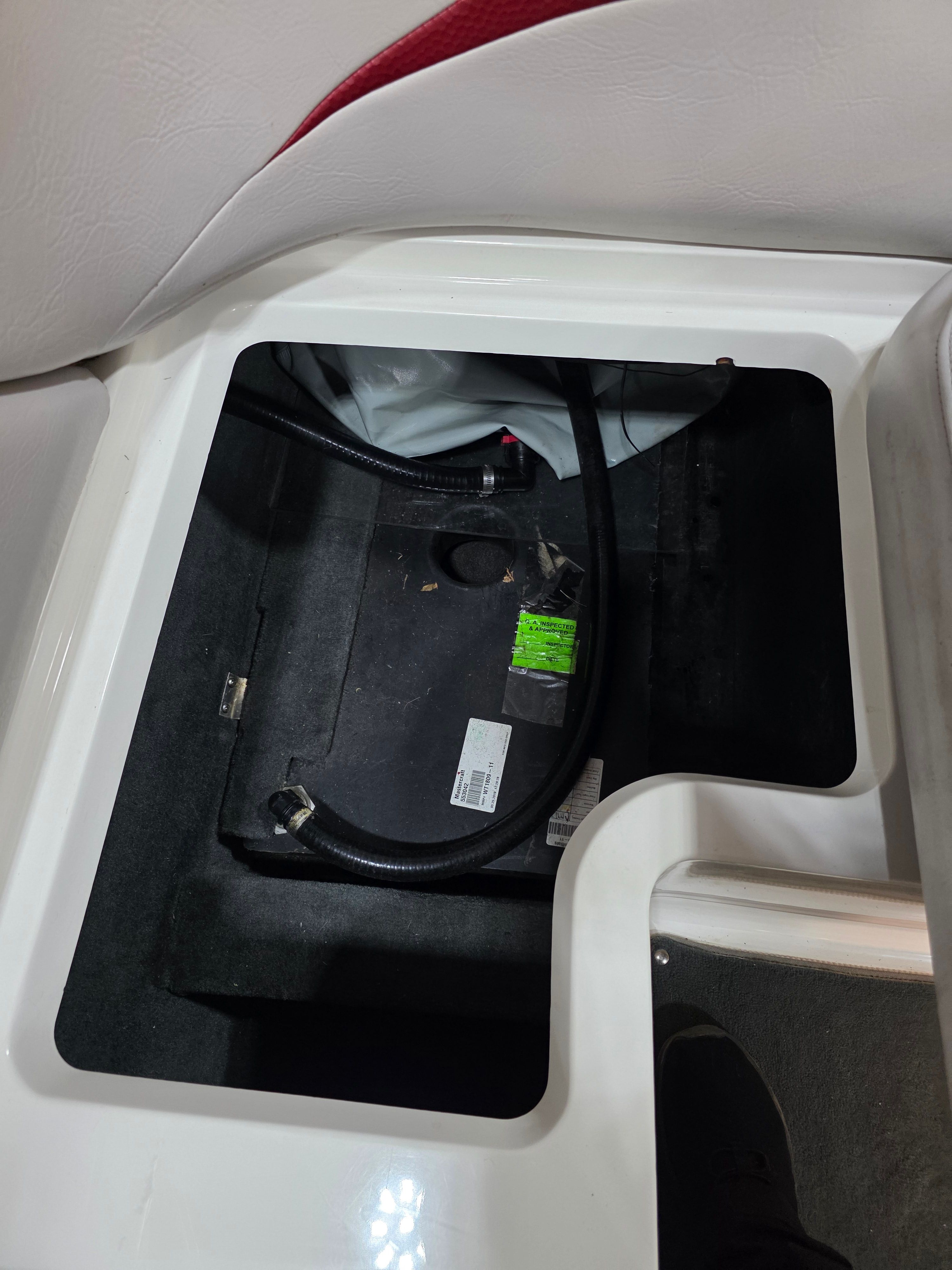 Battery compartment of a 2007 MasterCraft X-15 boat.