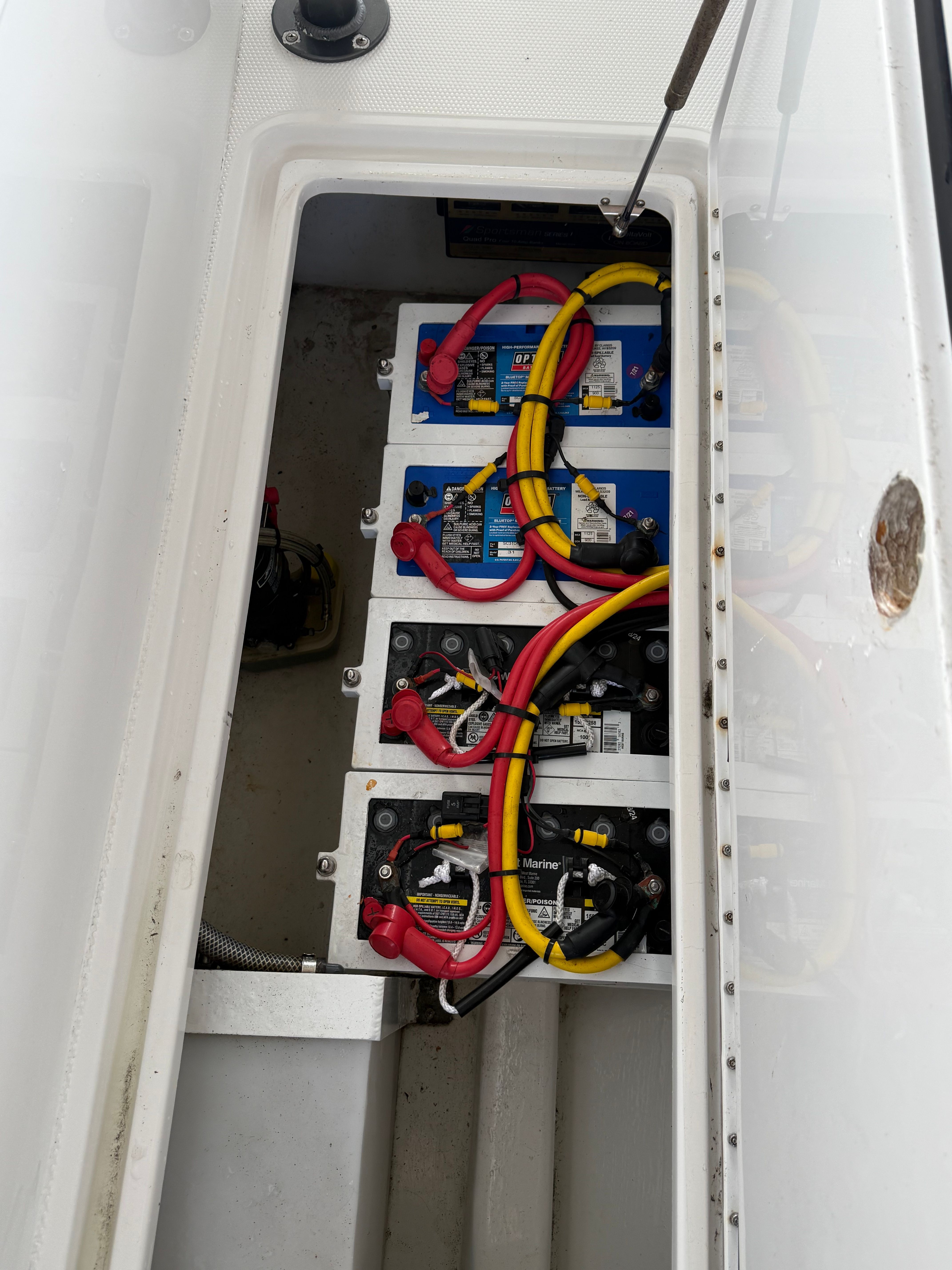 Battery compartment of 2018 Nor-Tech 392 Super Fish boat.
