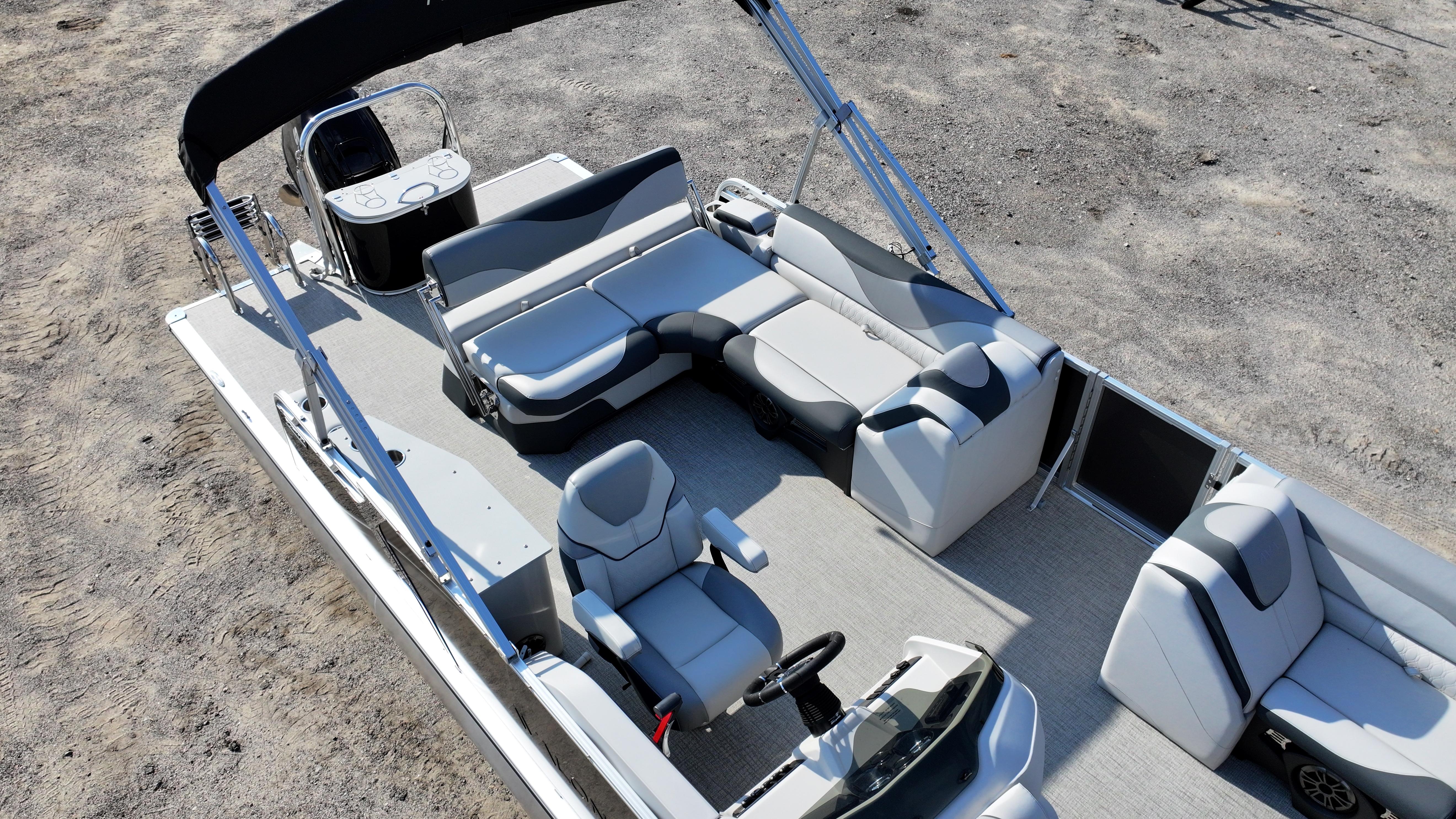 2025 Avalon LSZ Cruise Rear Bench pontoon boat with spacious seating and modern design.