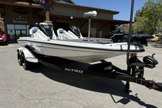 2026 Nitro Z19 XL Pro boat on trailer outside Tracker store.