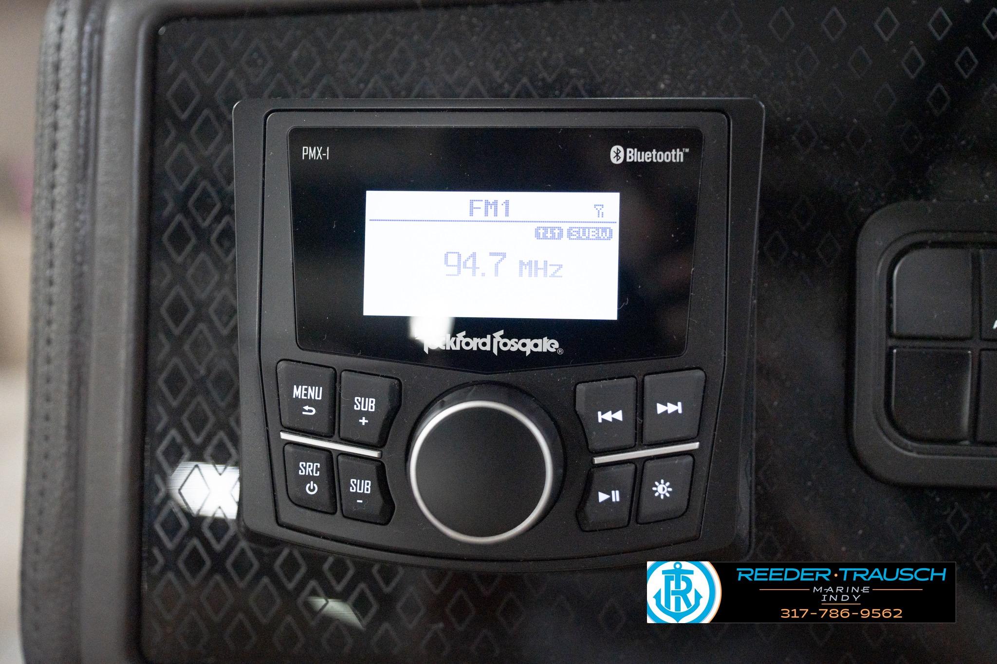 Rockford Fosgate PMX-1 stereo system in 2026 Bennington 22 ML boat dashboard.