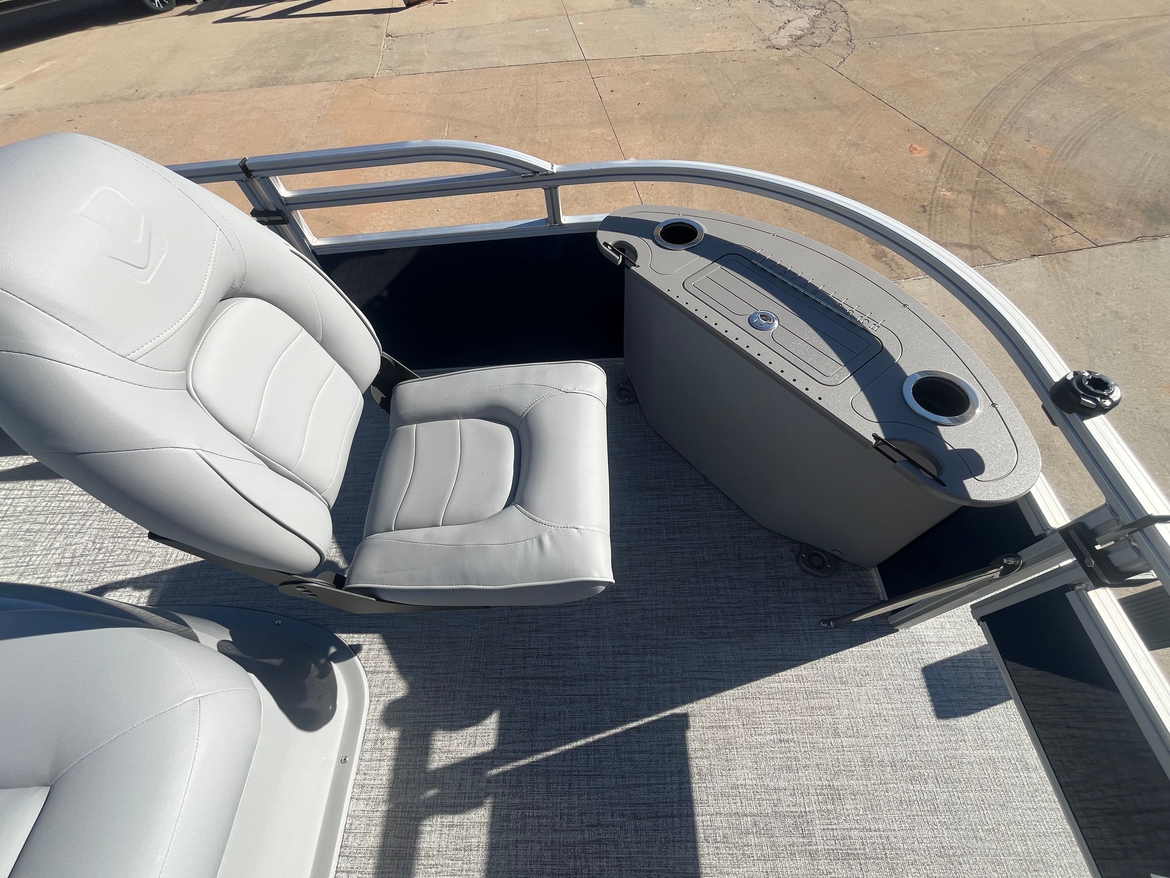 Interior of 2026 Landau Alure 21CC Fish with gray seating.