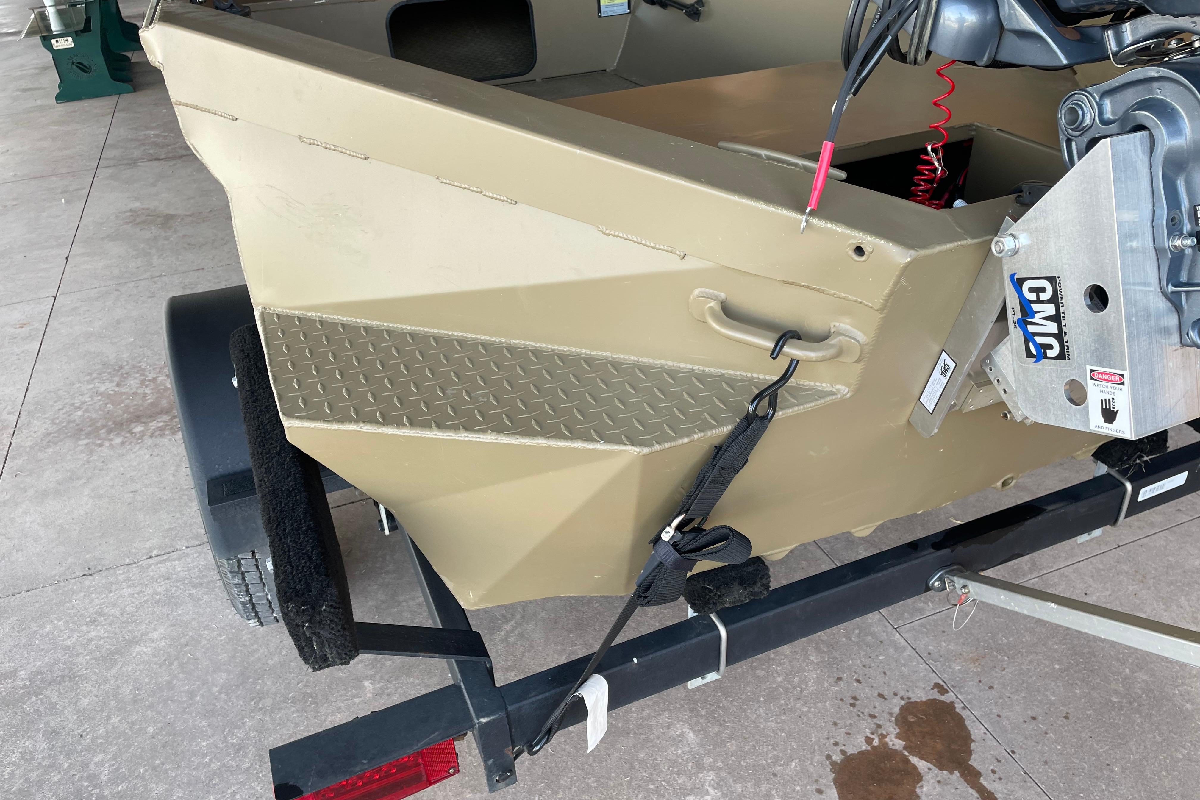 2025 Edge Duck Boats 550 on trailer, featuring durable construction and motor mount.