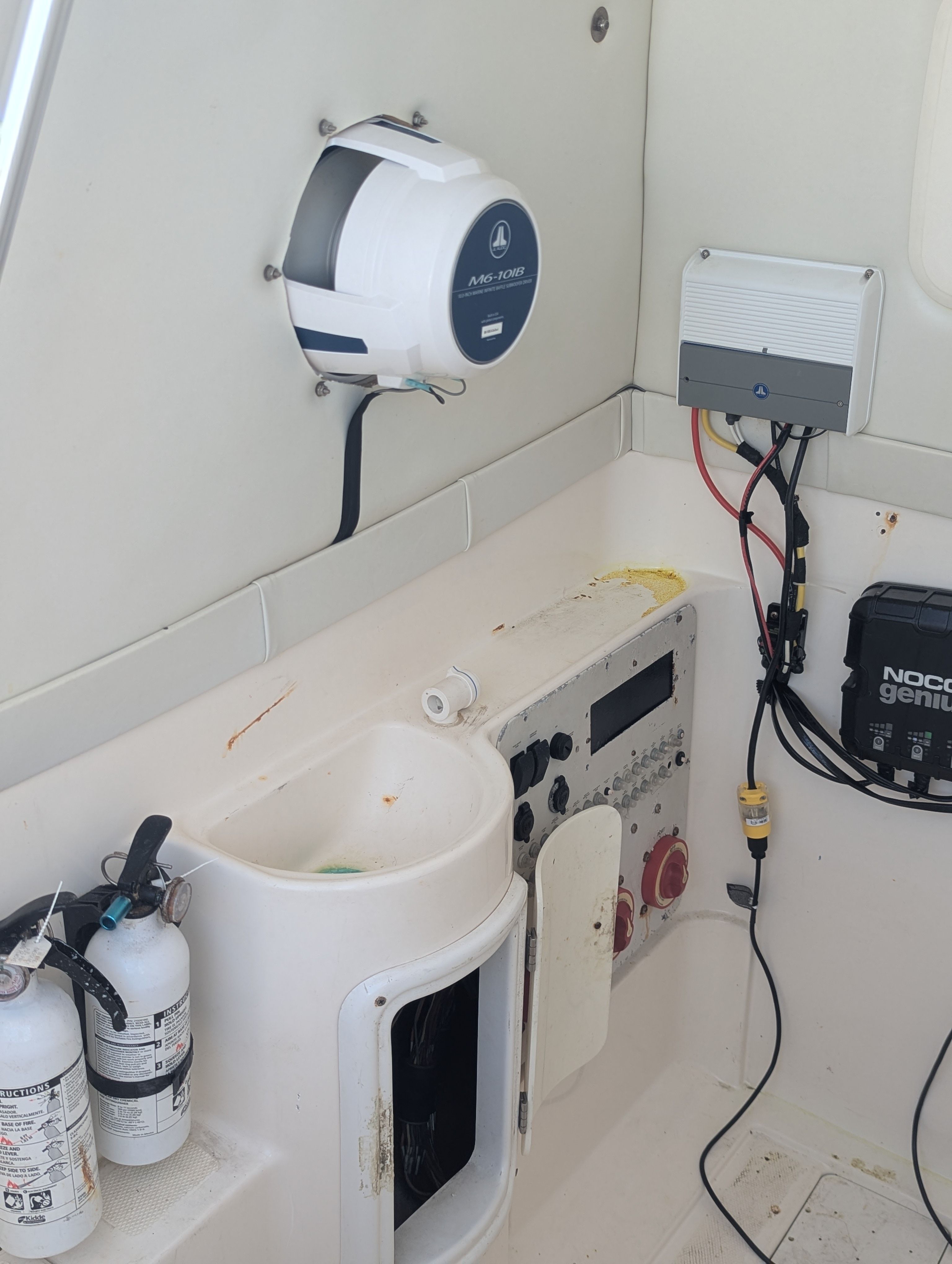 Interior of a 2005 Wellcraft 35 CCF boat with electronics.