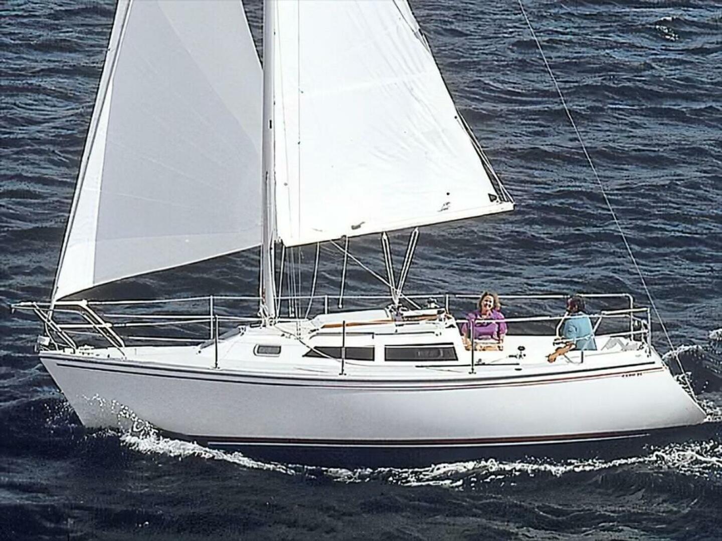 Catalina Capri 26 Wing Keel sailboat from 1990 sailing on open water.