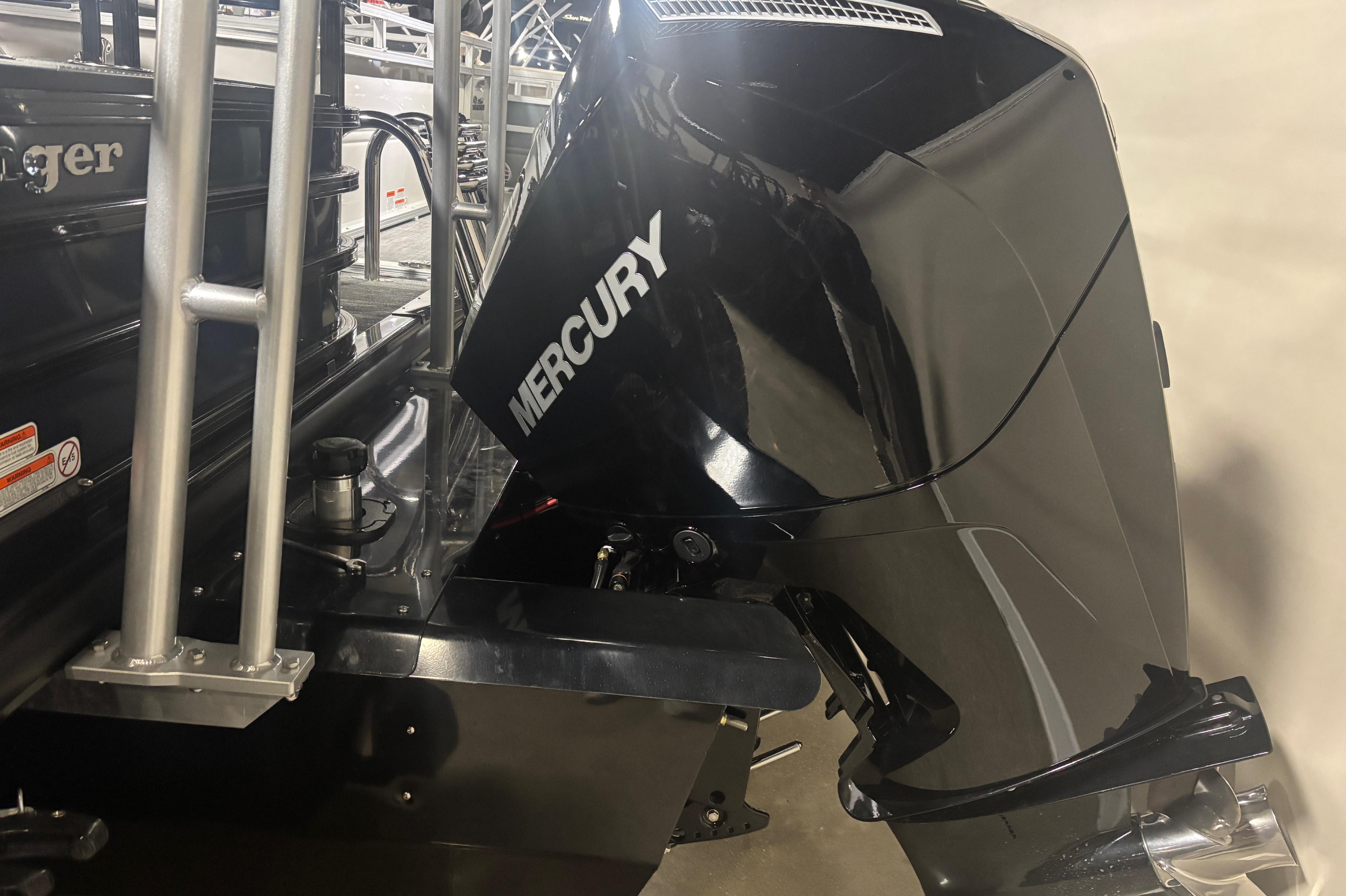 2026 Ranger 223F boat with Mercury outboard motor, showcasing sleek design and modern engineering.