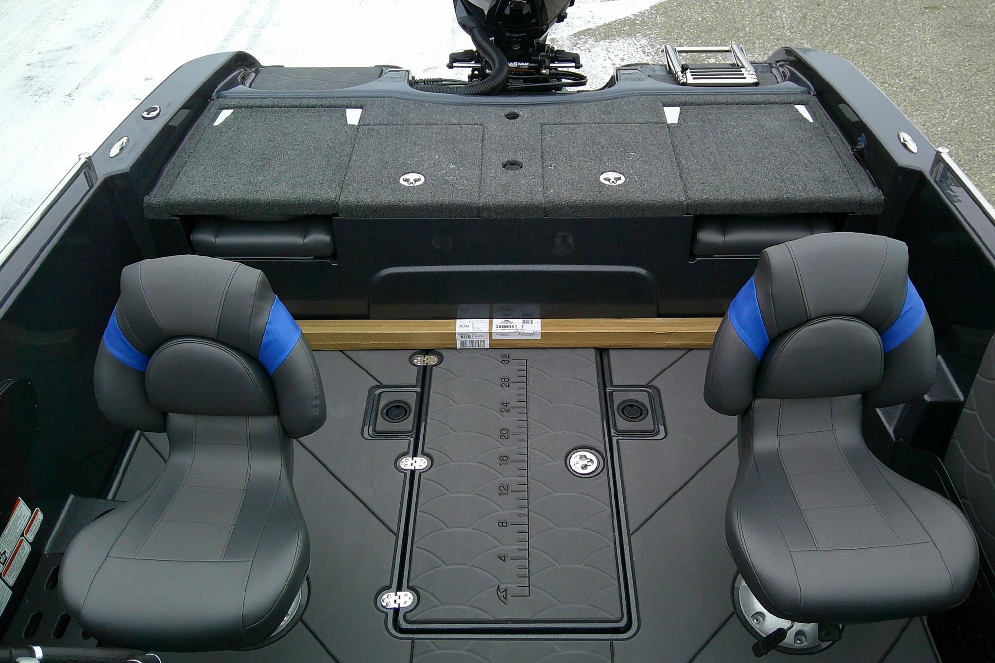 2026 Nitro ZV19 Sport Pro boat interior with two cushioned seats and storage compartments.