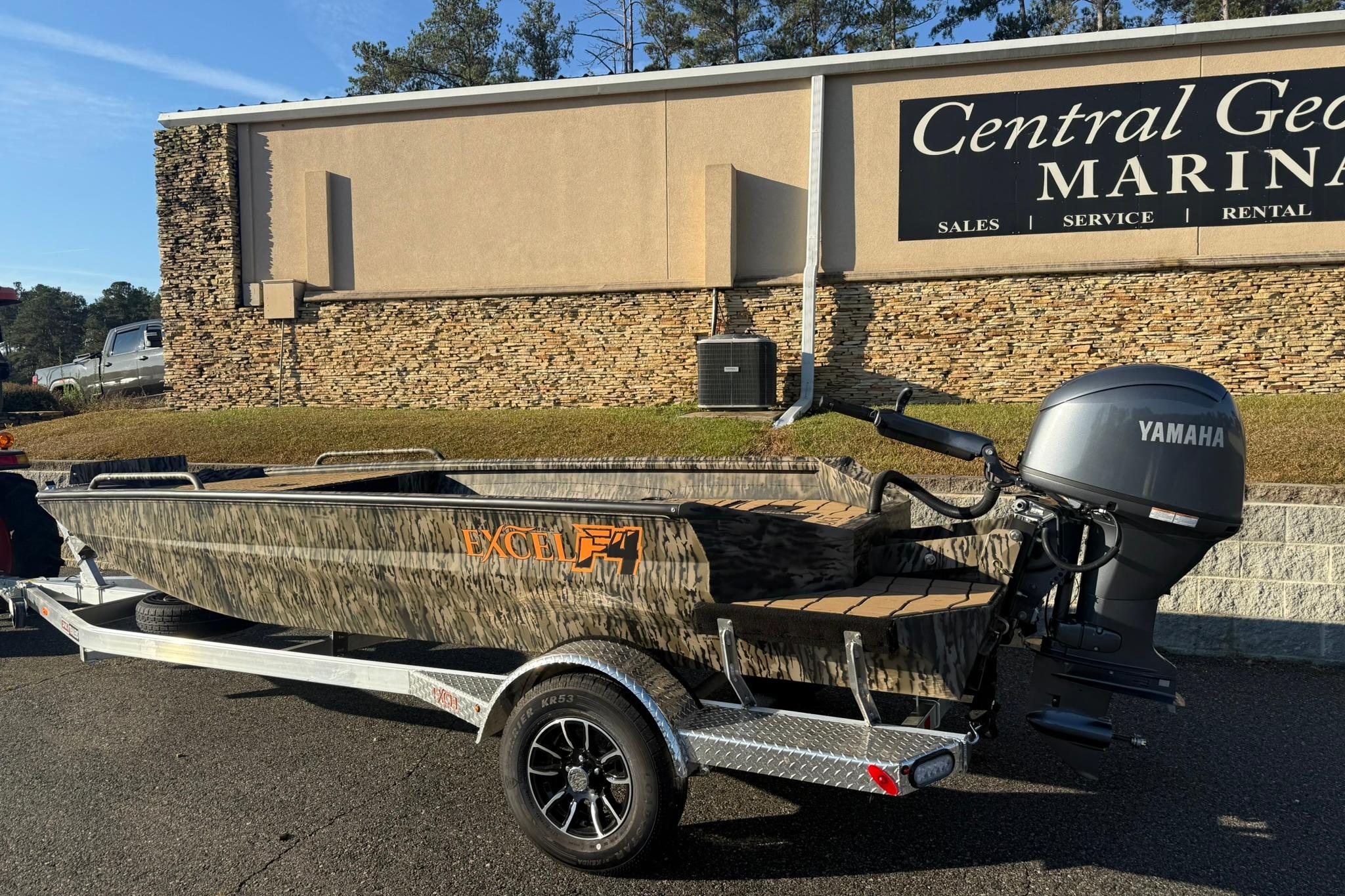 2026 Excel 1751 Shallow Water F4 boat with Yamaha motor at Central Georgia Marina.