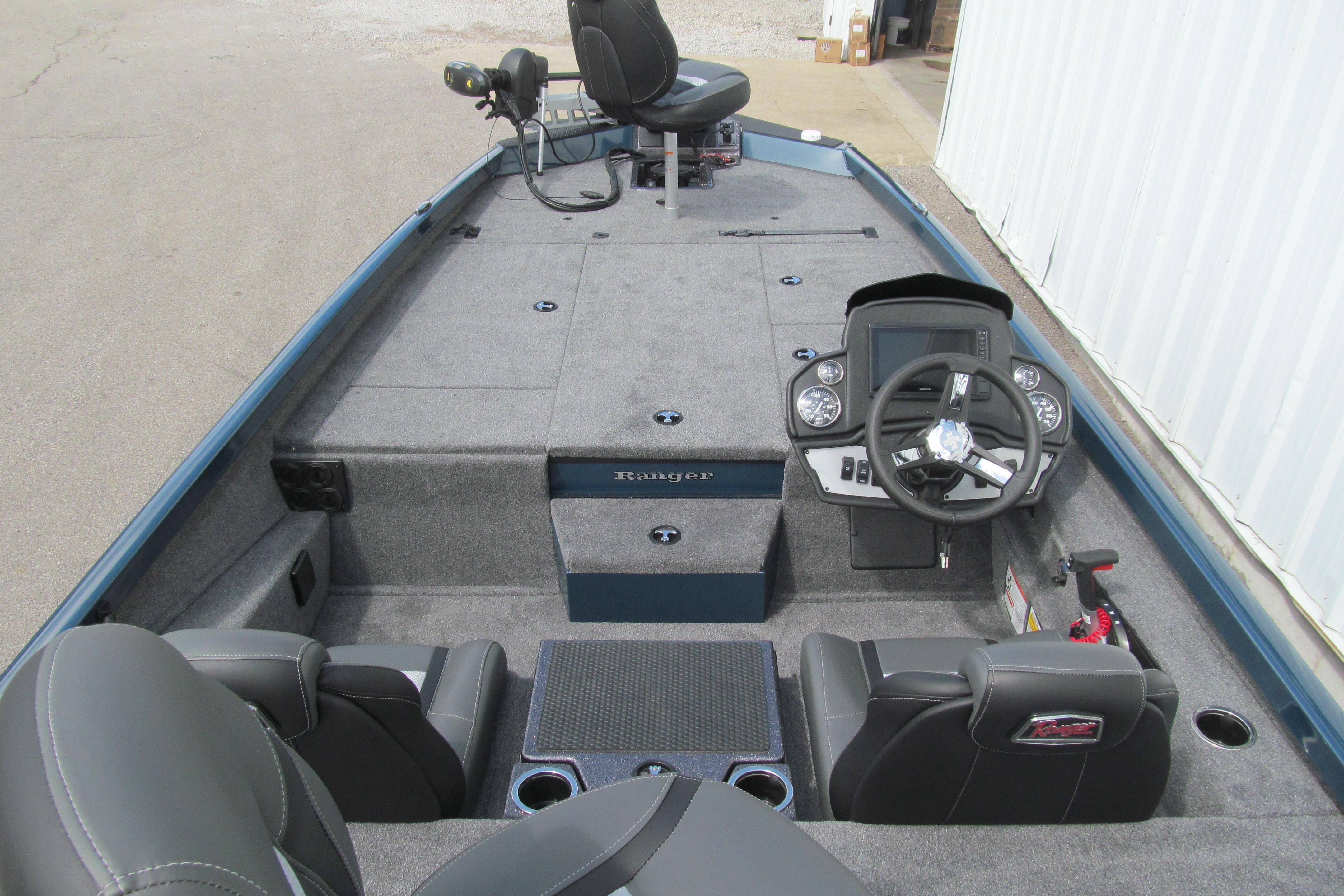 2026 Ranger RT198P boat interior with steering console and seating.