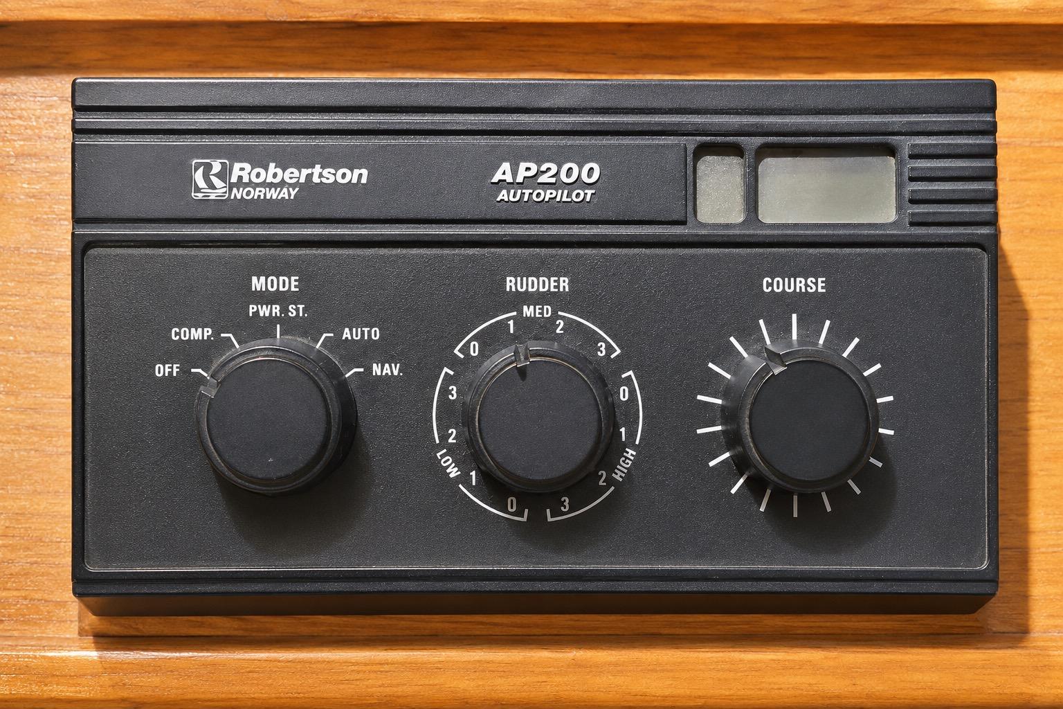 Robertson AP200 autopilot control panel on 1989 Grand Banks 42 Classic yacht.