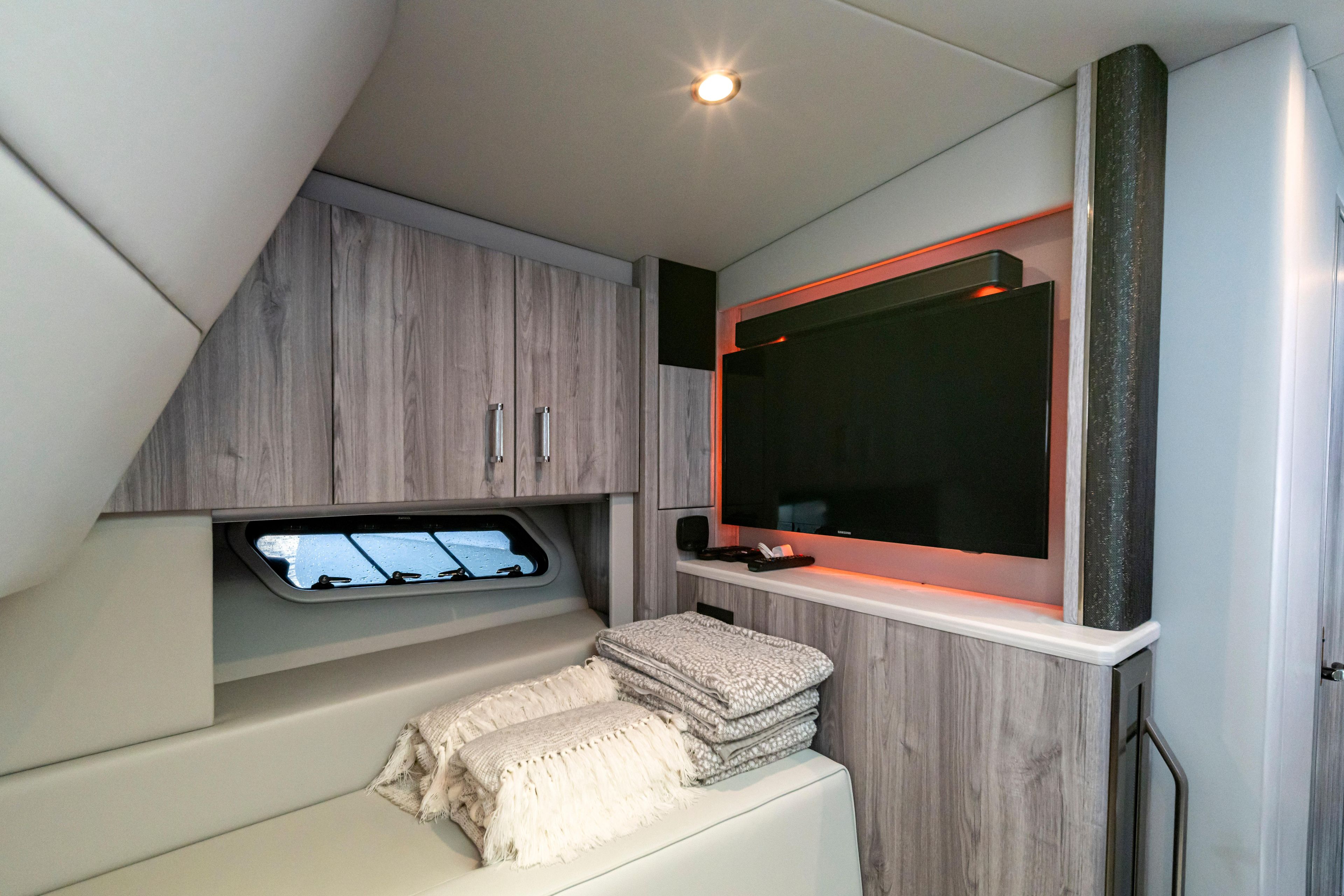 Luxurious interior of 2022 Formula 500 Super Sport Crossover with modern design and cozy amenities.