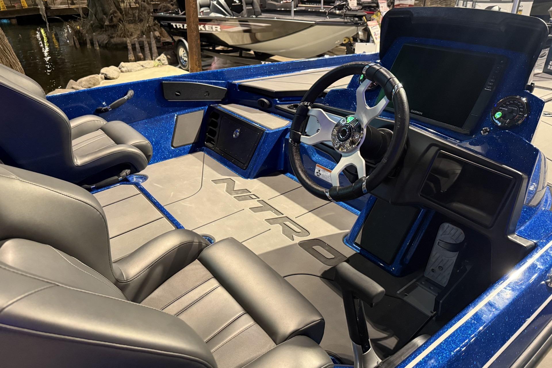 Interior of 2026 Nitro Z21 XL Pro boat with sleek design and modern dashboard.