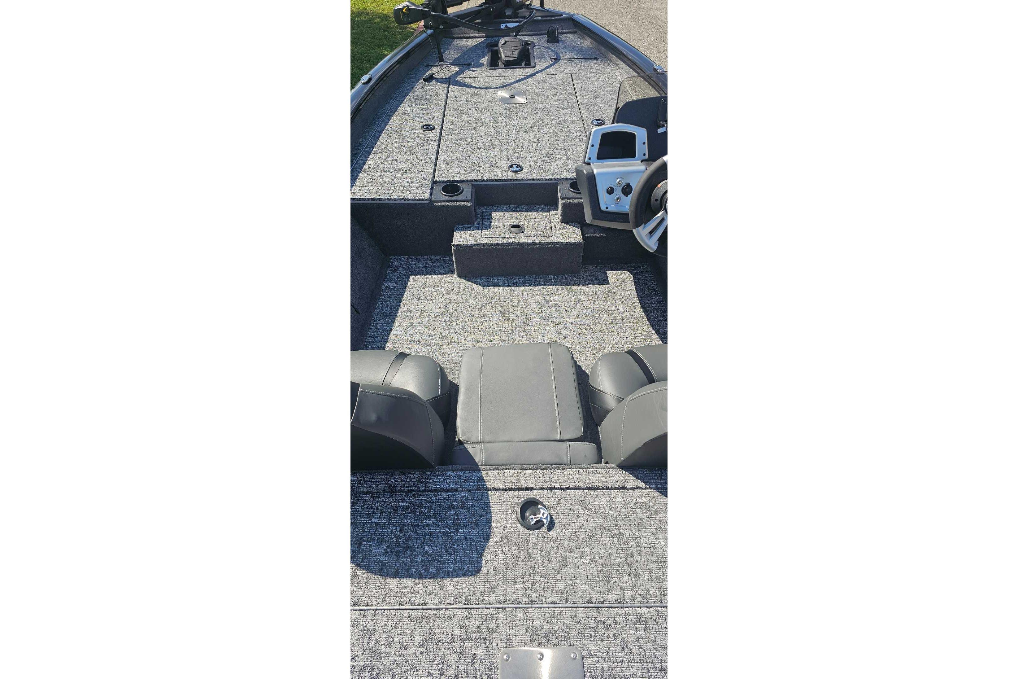 2026 Tracker Pro Team 190 boat interior with seating and control panel.