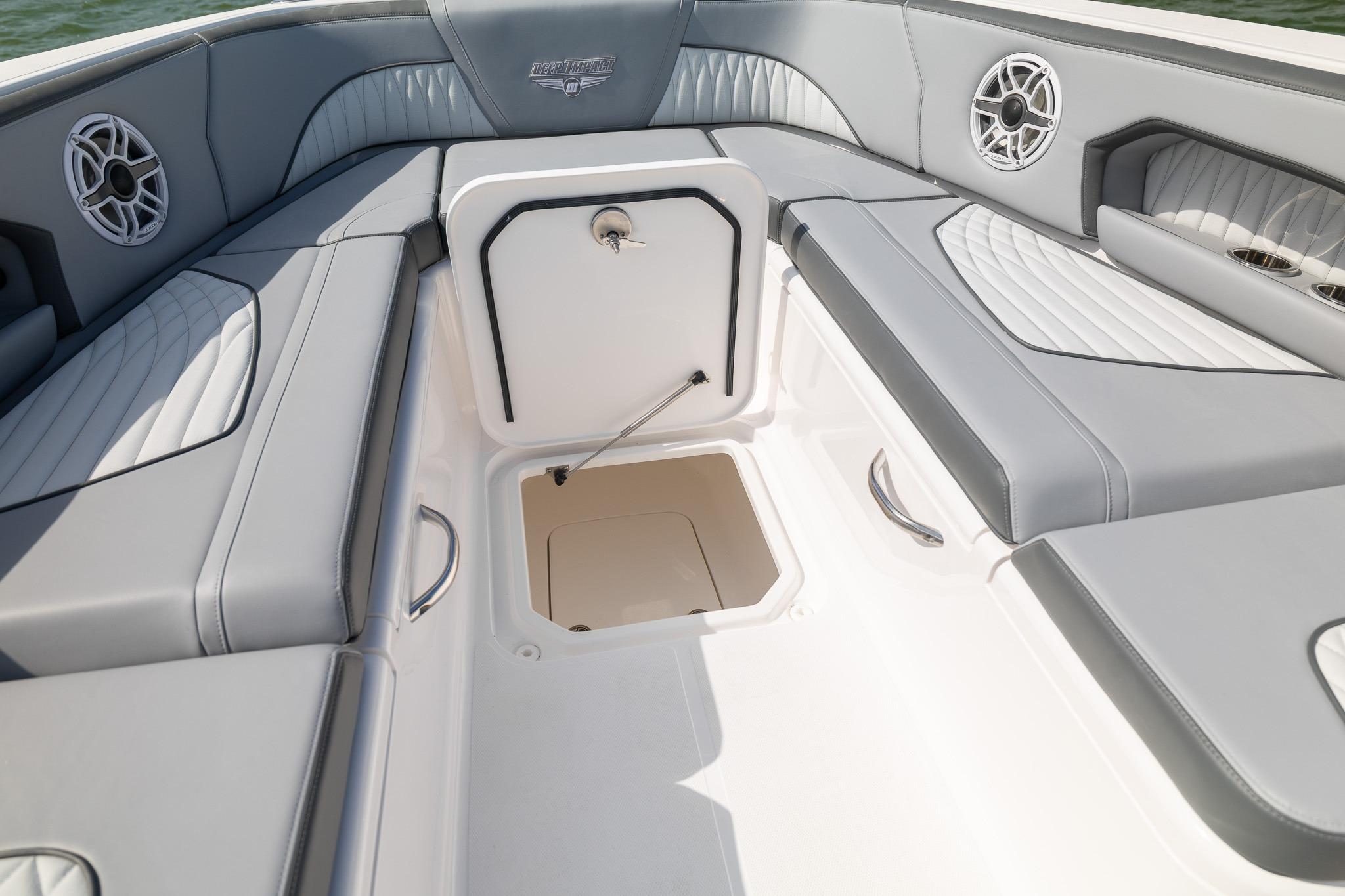 Interior of Deep Impact 399 Sport boat, model year 2027.