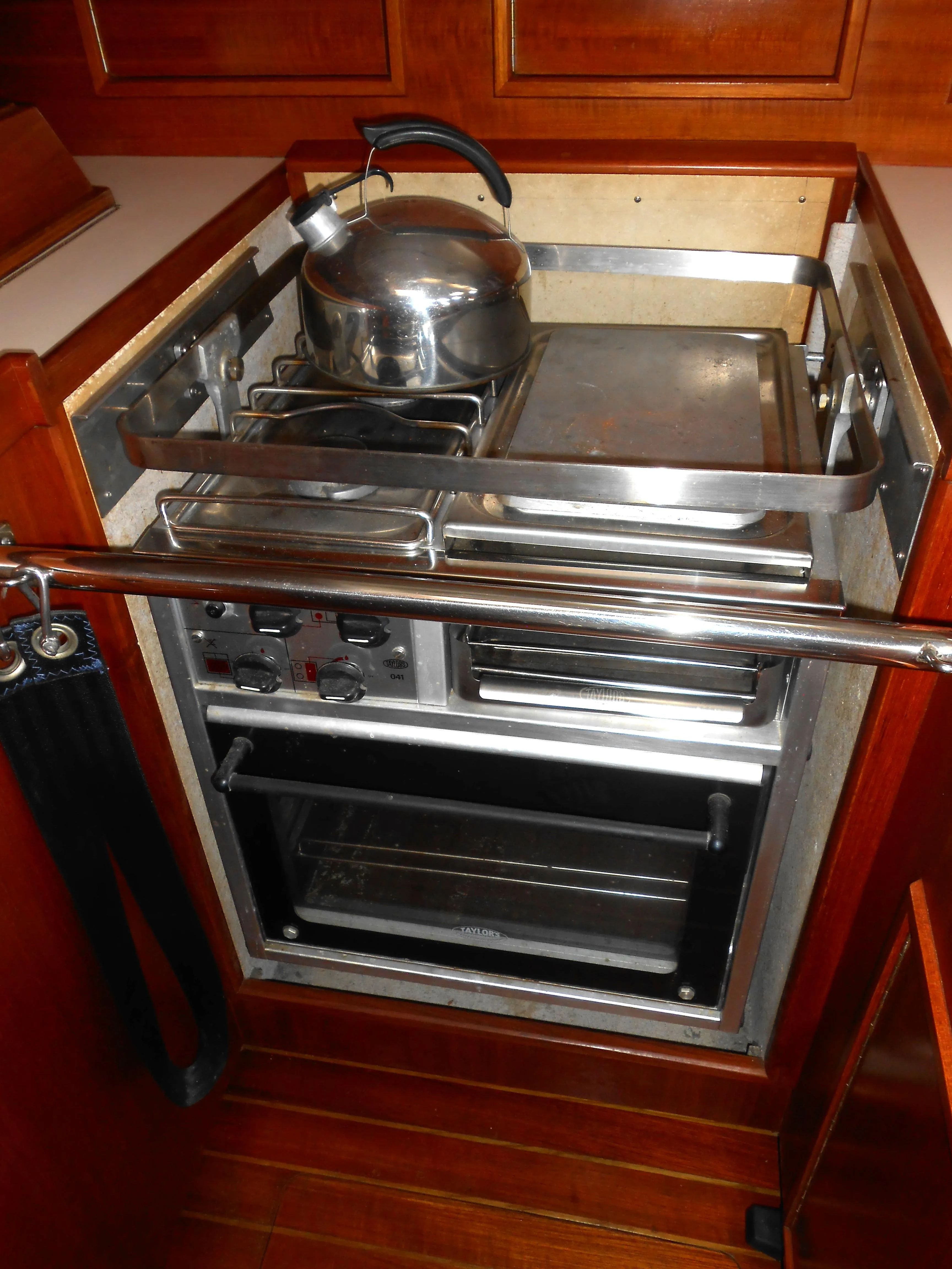 Galley of 1985 Contest 41 Ketch with stove and oven.