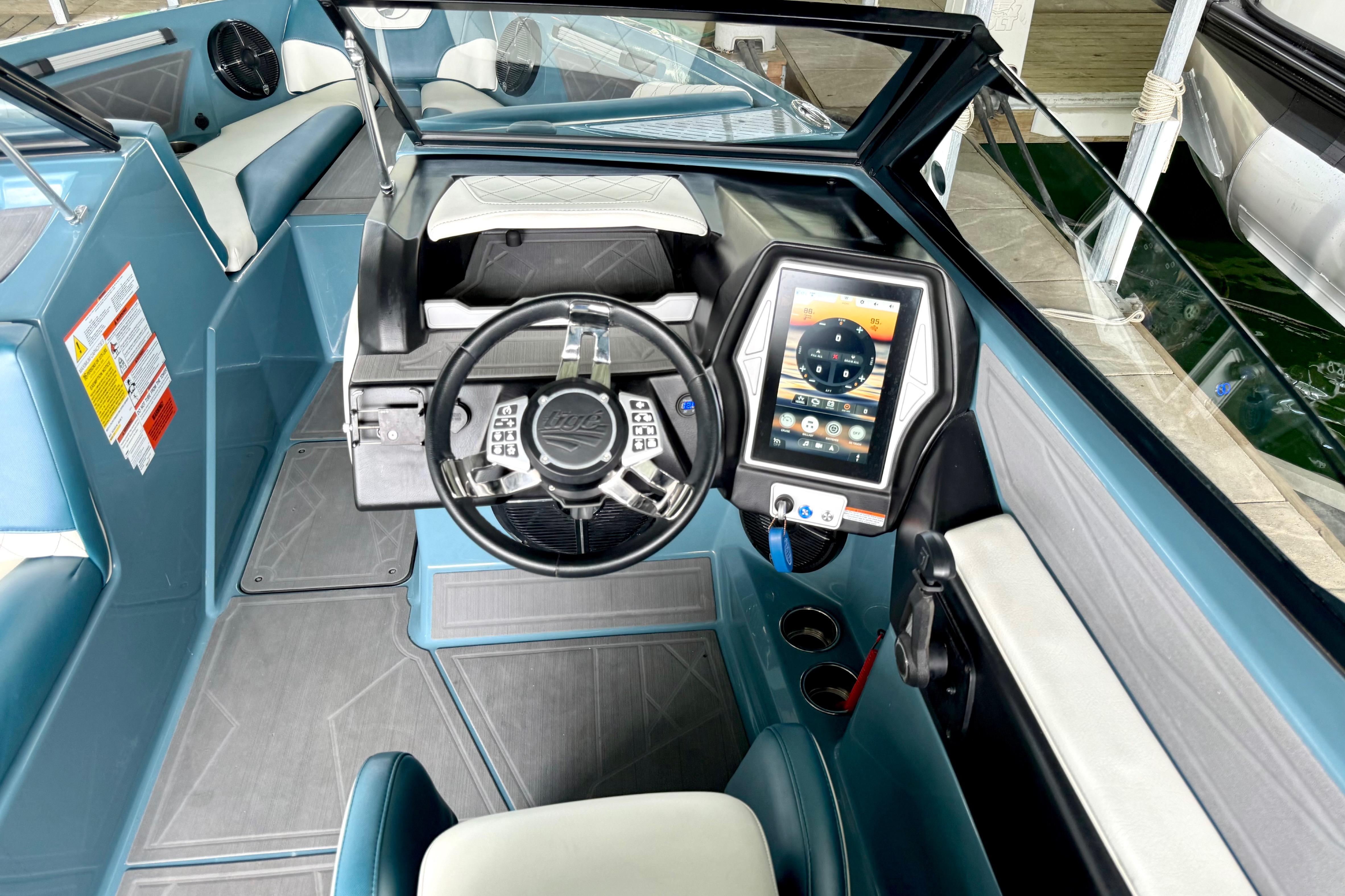2021 Tige Z3 boat interior with modern dashboard and touchscreen controls.