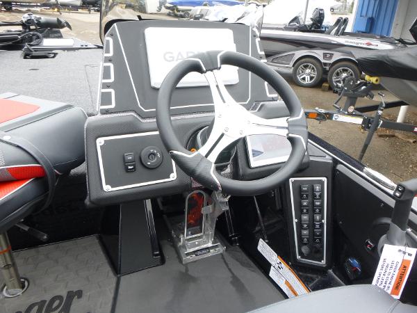 2025 Ranger Z519R Cup-Equipped boat dashboard with steering wheel and control panel.