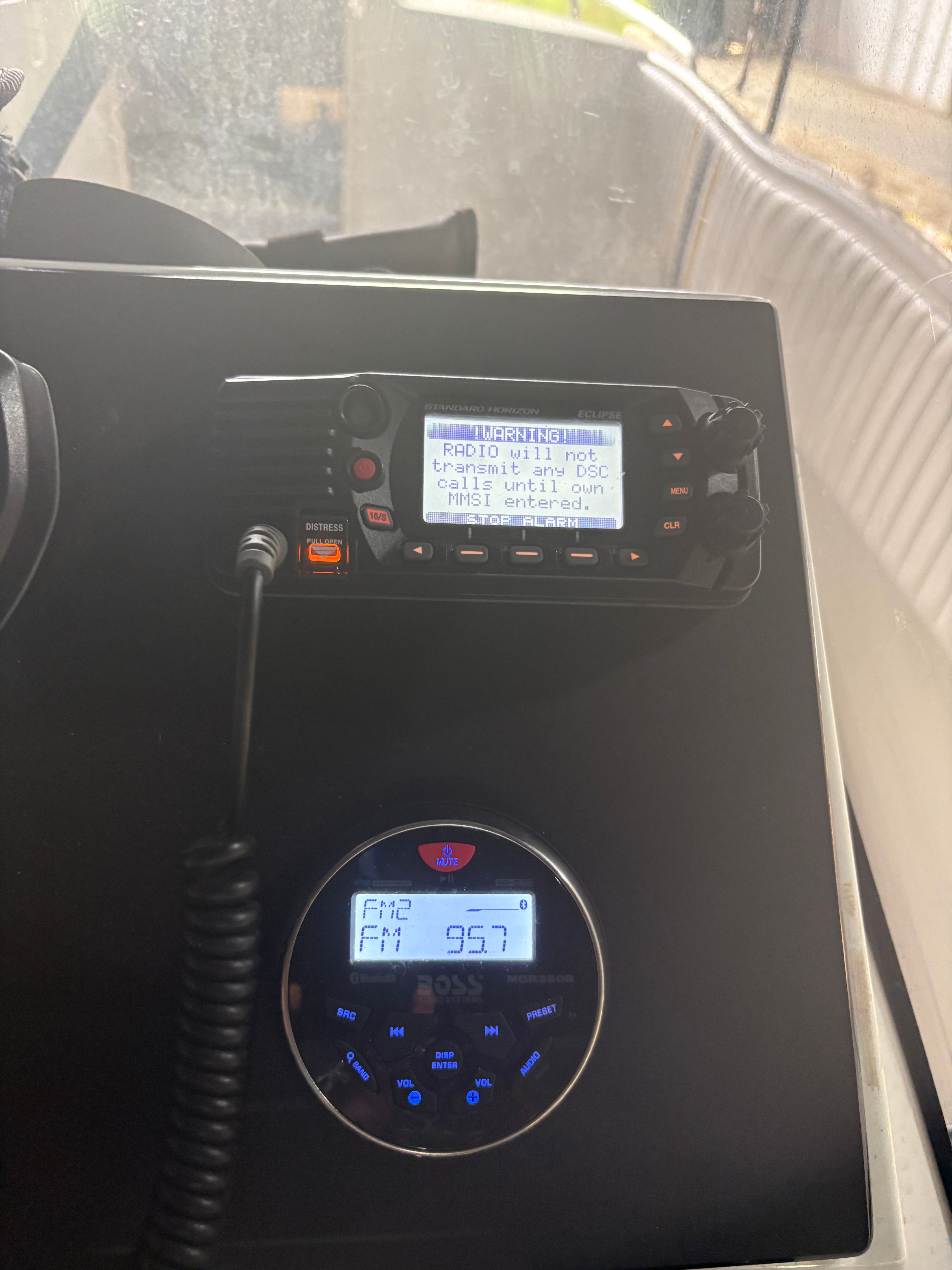 Boat console with radio and display, Intrepid 322 Cuddy 2002.