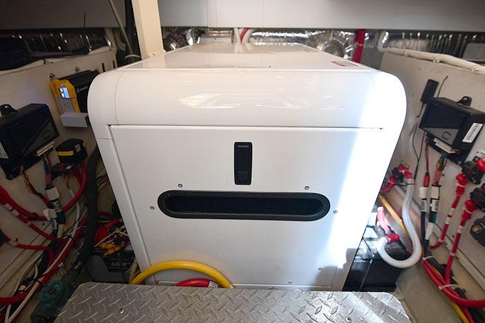 Engine room of 2008 Carver 43 Super Sport yacht, featuring equipment and wiring.