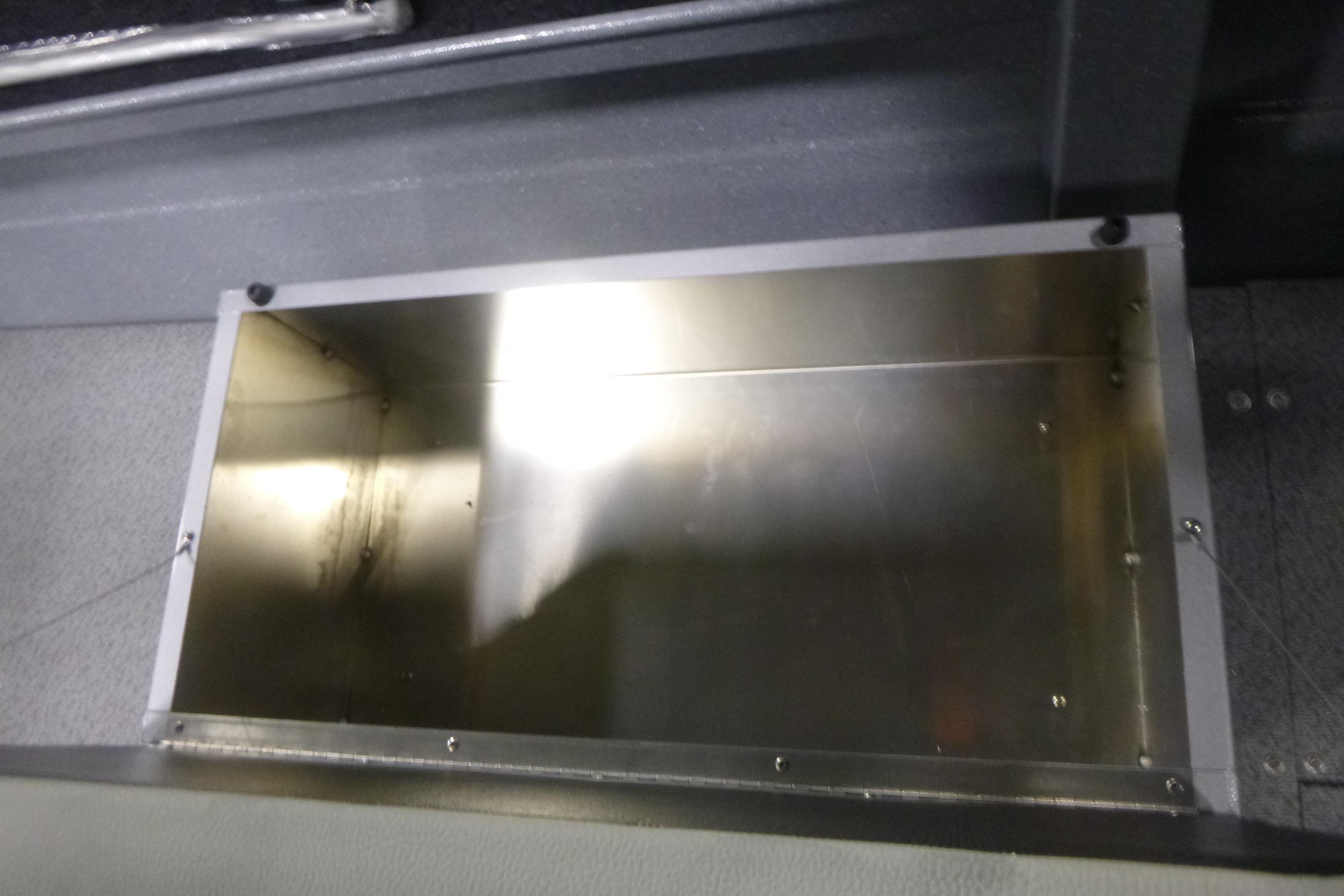 Metallic storage compartment in KingFisher 2025 Falcon boat, 2026 model.