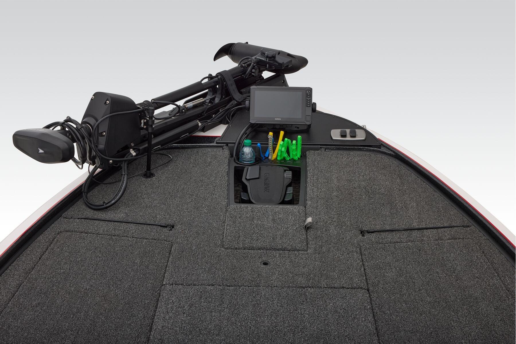 Manufacturer Provided Image: 2026 Nitro Z19 XL Pro boat deck with trolling motor and storage compartments.