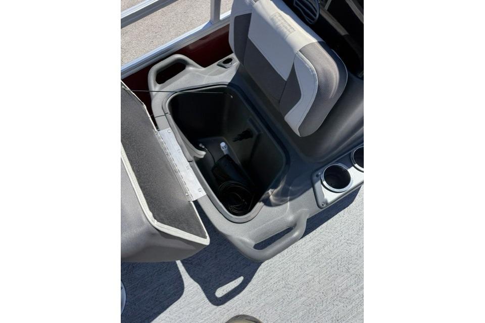 Interior storage compartment of 2026 Sun Tracker Bass Buggy 16 XL Select boat.