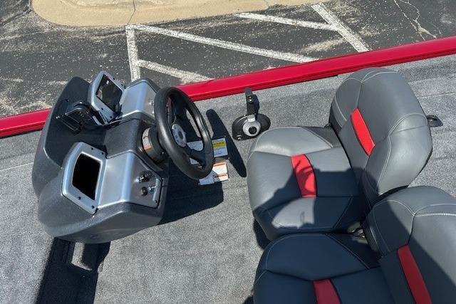 2026 Tracker Pro Team 175 Crappie Edition boat interior with steering console and seating.