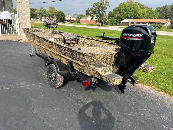 2024 Lowe Roughneck 1660 boat with Mercury 50 HP motor on trailer.