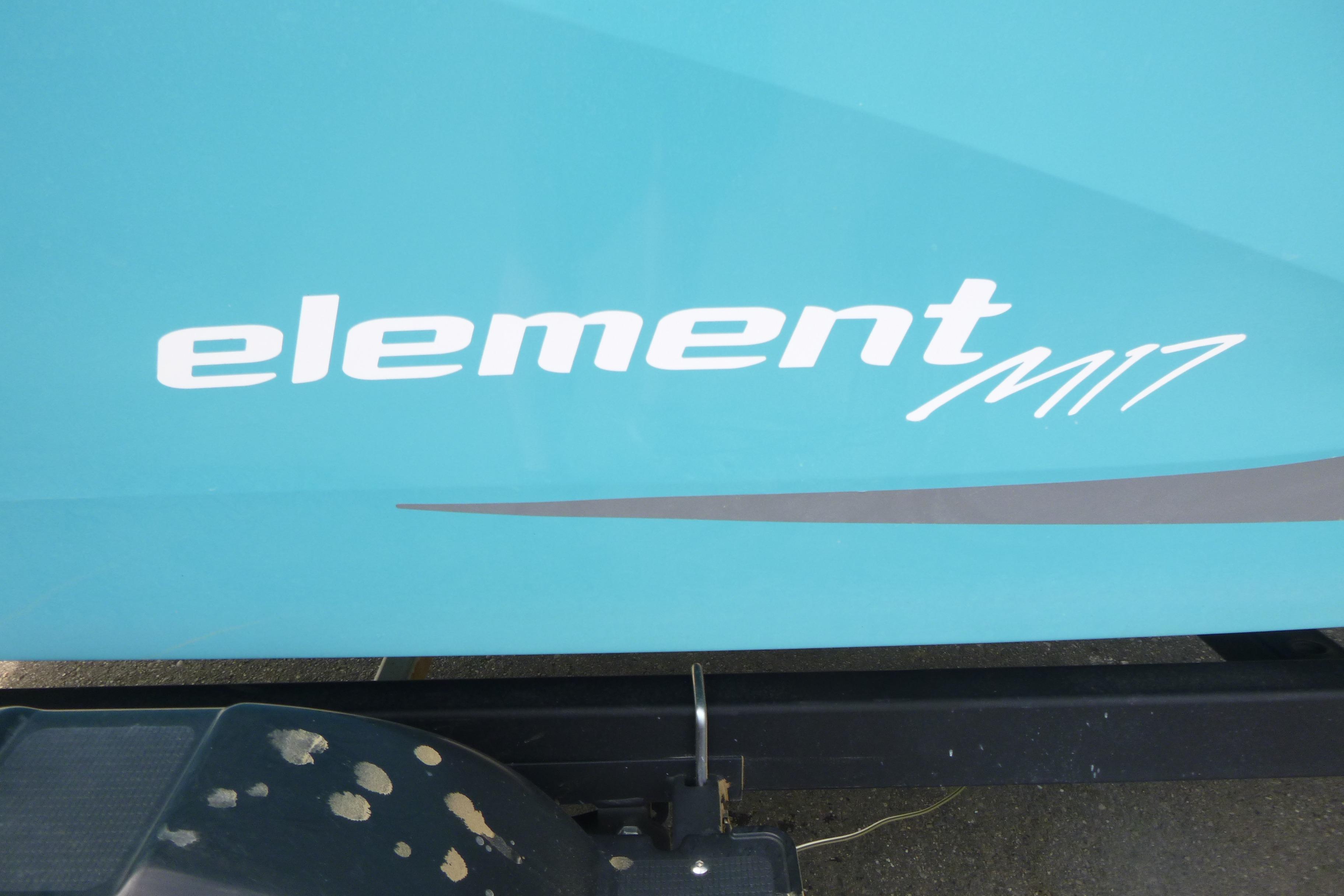 2022 Bayliner Element M17 boat logo on a blue hull.