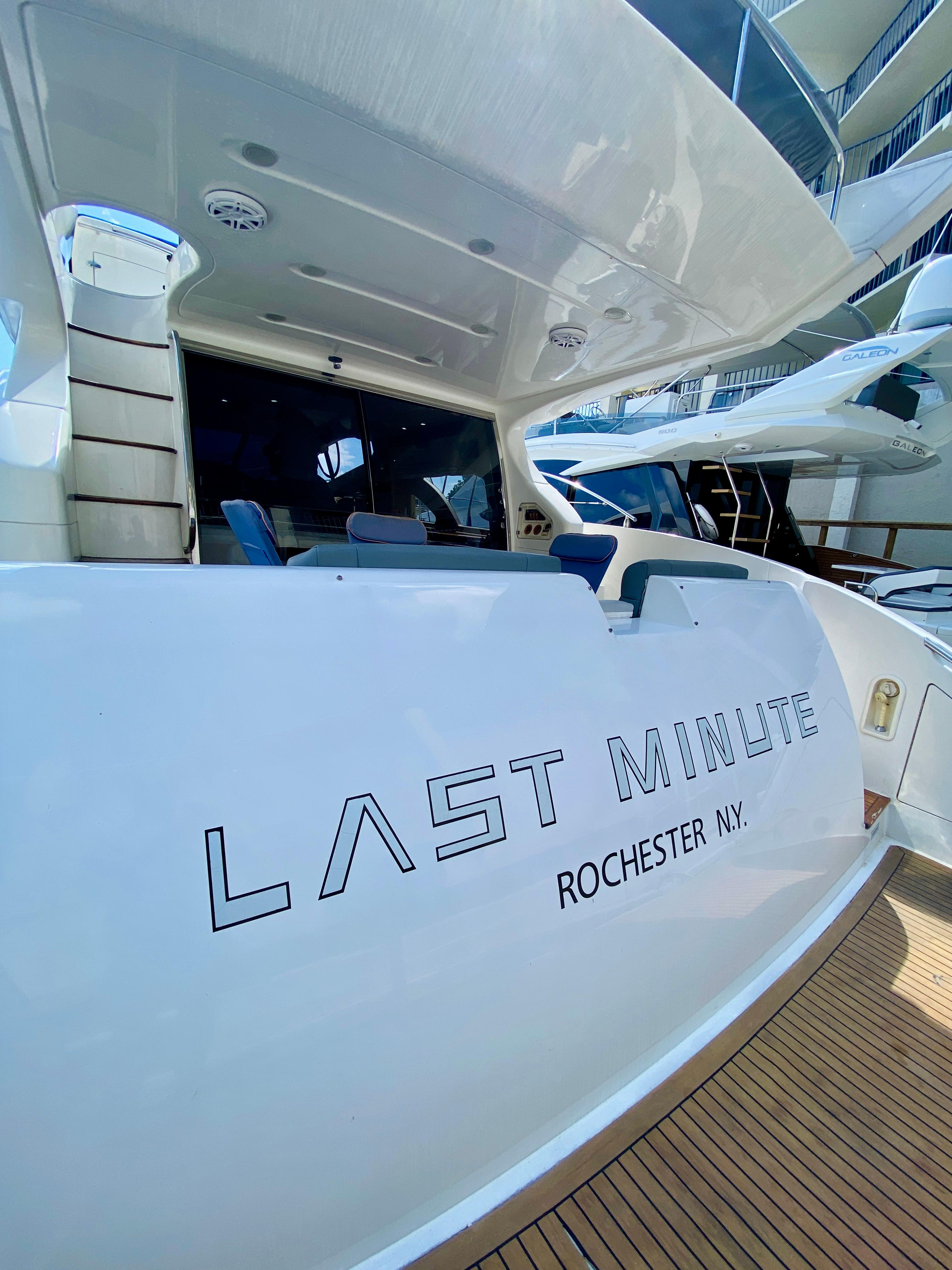 Azimut 55 yacht, 2002 model, named "Last Minute," docked in Rochester, NY.
