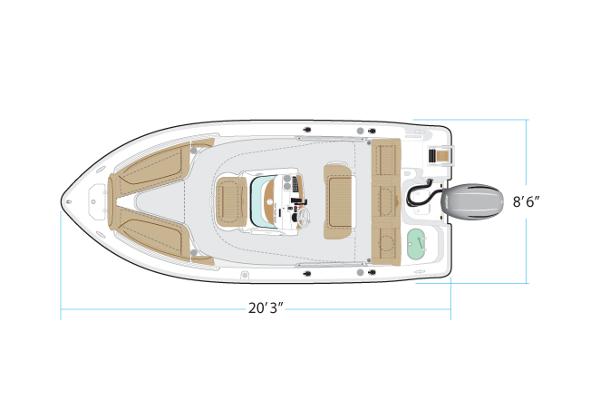 Manufacturer Provided Image: Top view of 2022 NauticStar 2102 Legacy boat layout with dimensions.