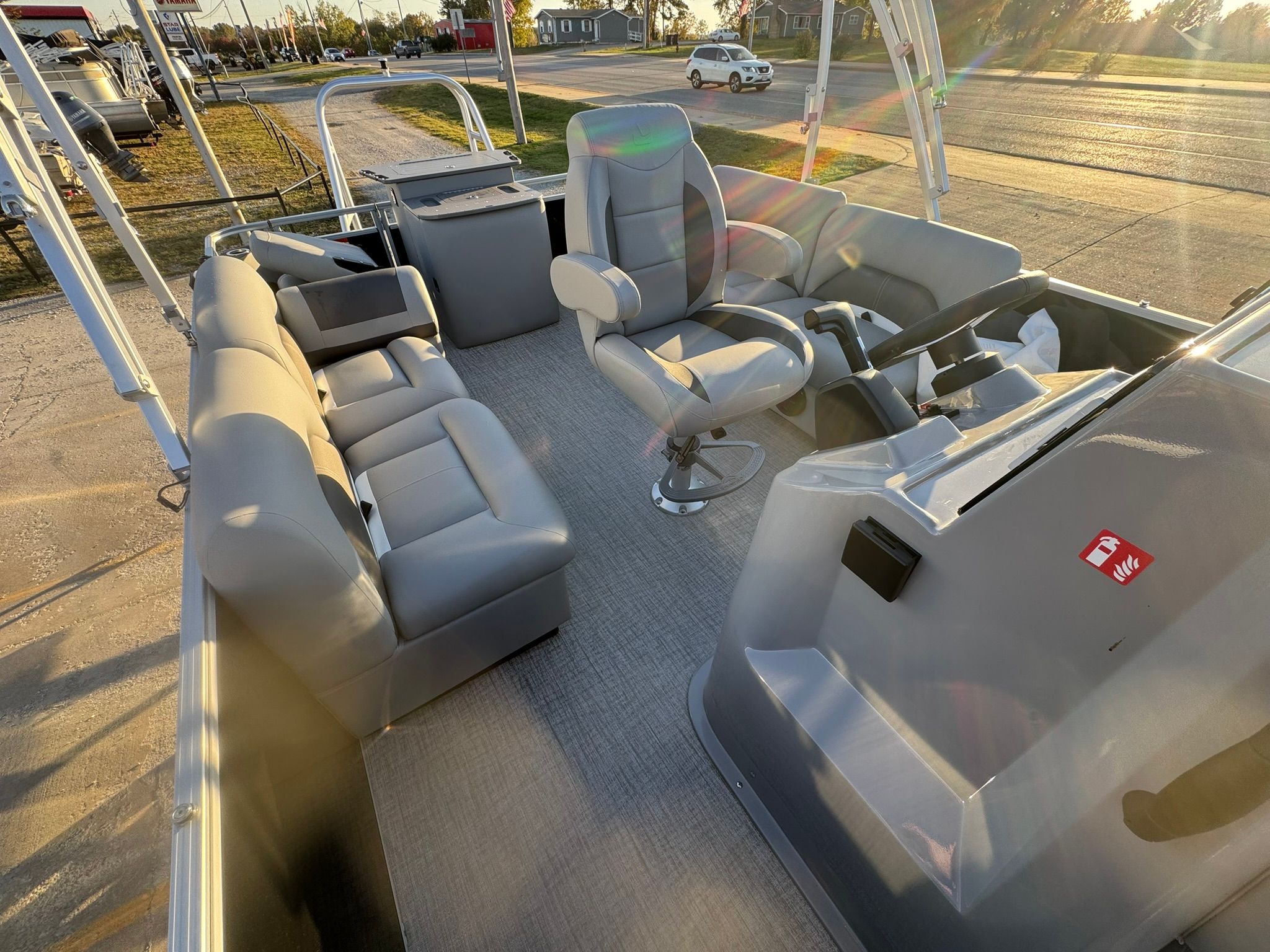 Interior of 2026 Landau Alure 21CC Fish with gray seating.
