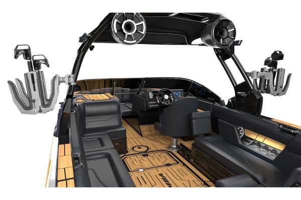 Manufacturer Provided Image: 2025 Moomba Mojo boat interior with sleek black seating and advanced audio system.