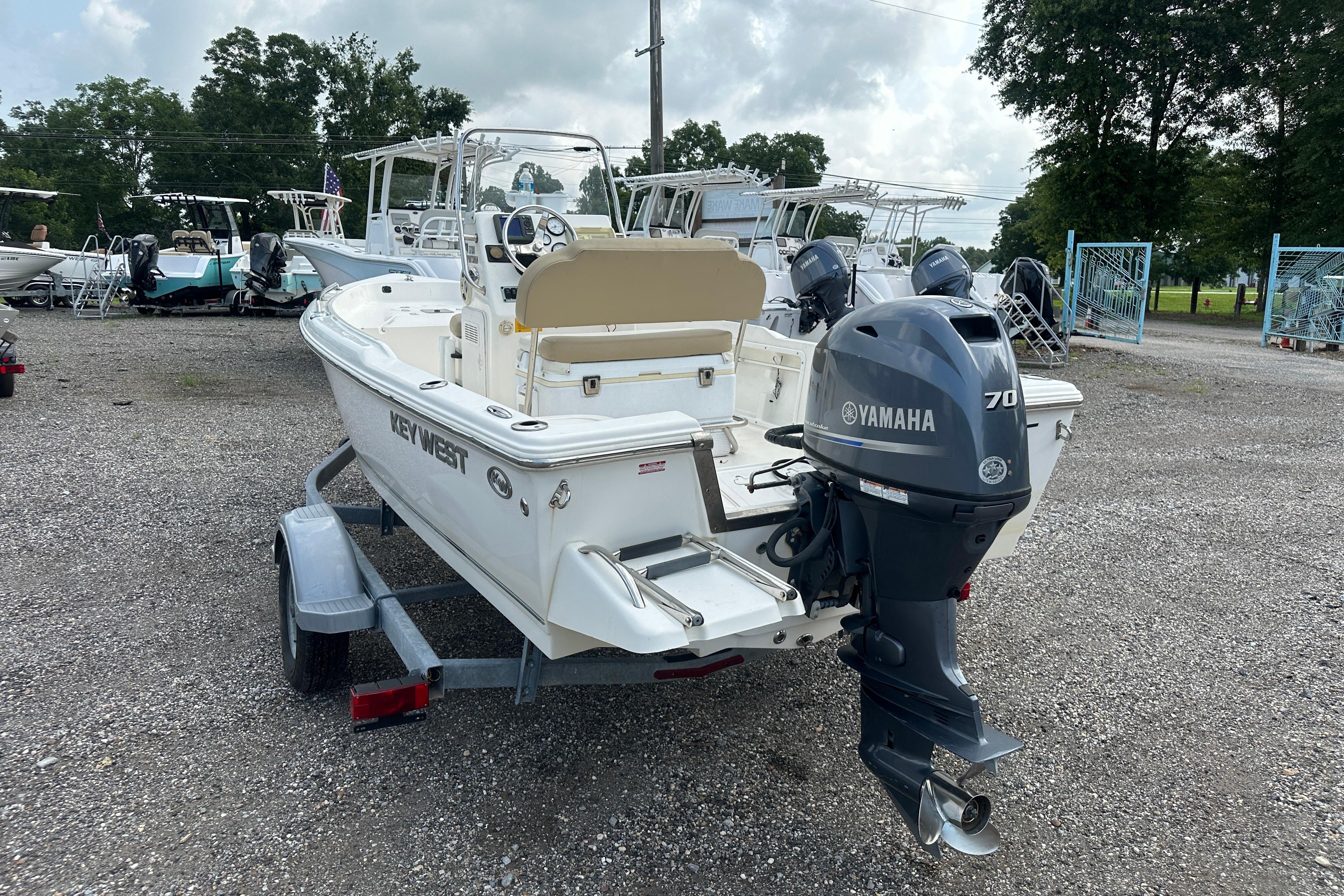 2018 Key West 1720 Center Console boat with Yamaha 70 engine on trailer.