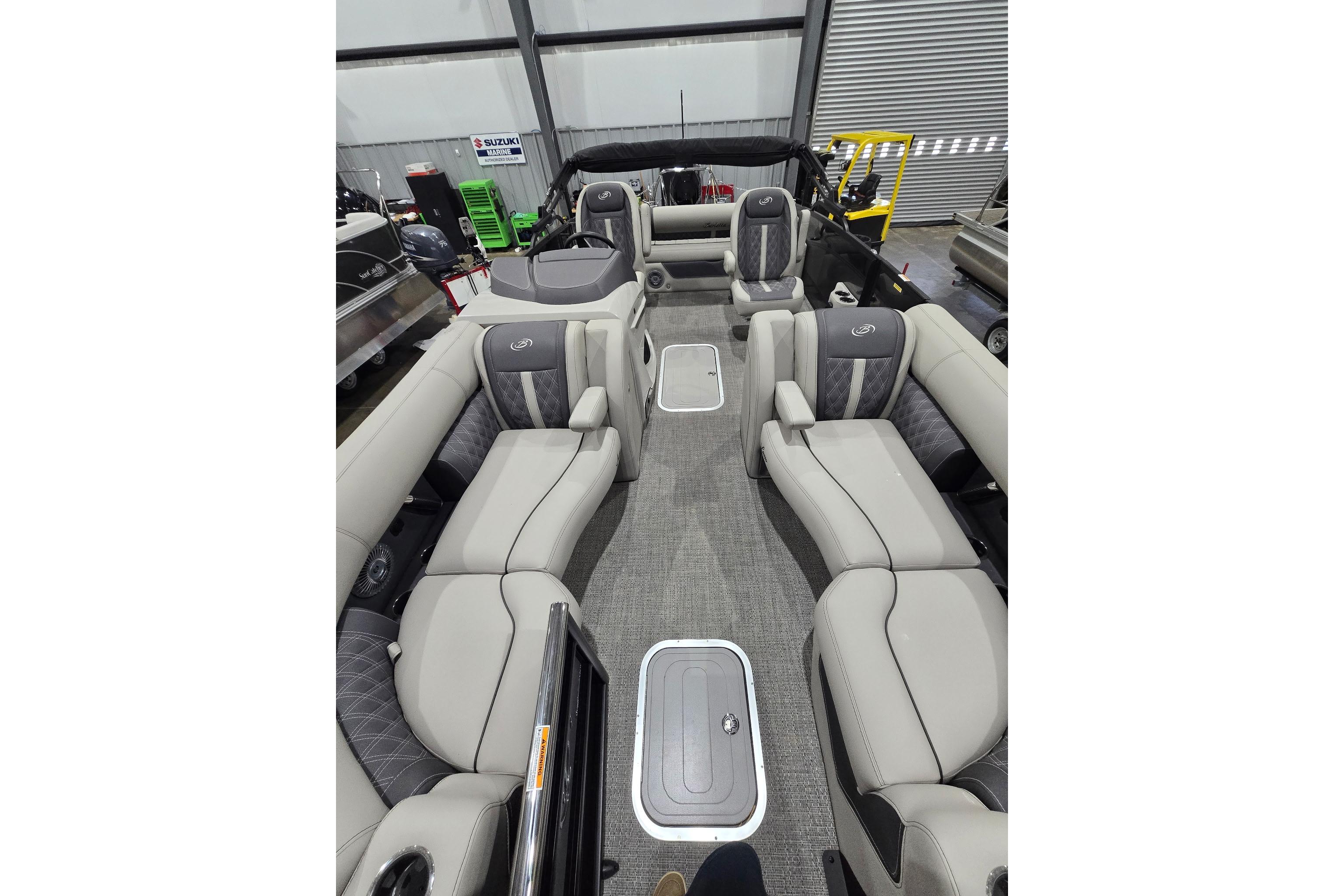 2025 Barletta Lusso 23UC pontoon boat interior with luxurious seating and modern design.