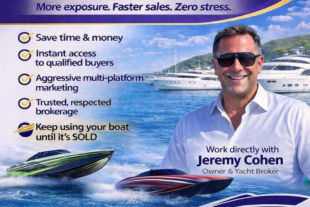Outerlimits 51 Sport Yacht 2005 advertisement featuring yacht broker services and marketing benefits.