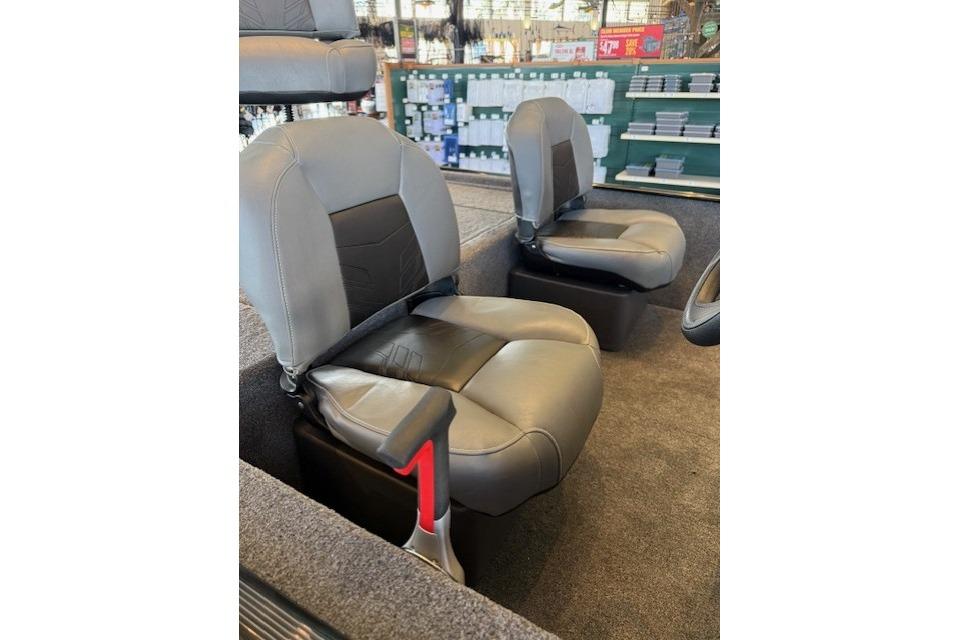 2026 Tracker Bass Tracker Classic XL boat seats in showroom display.