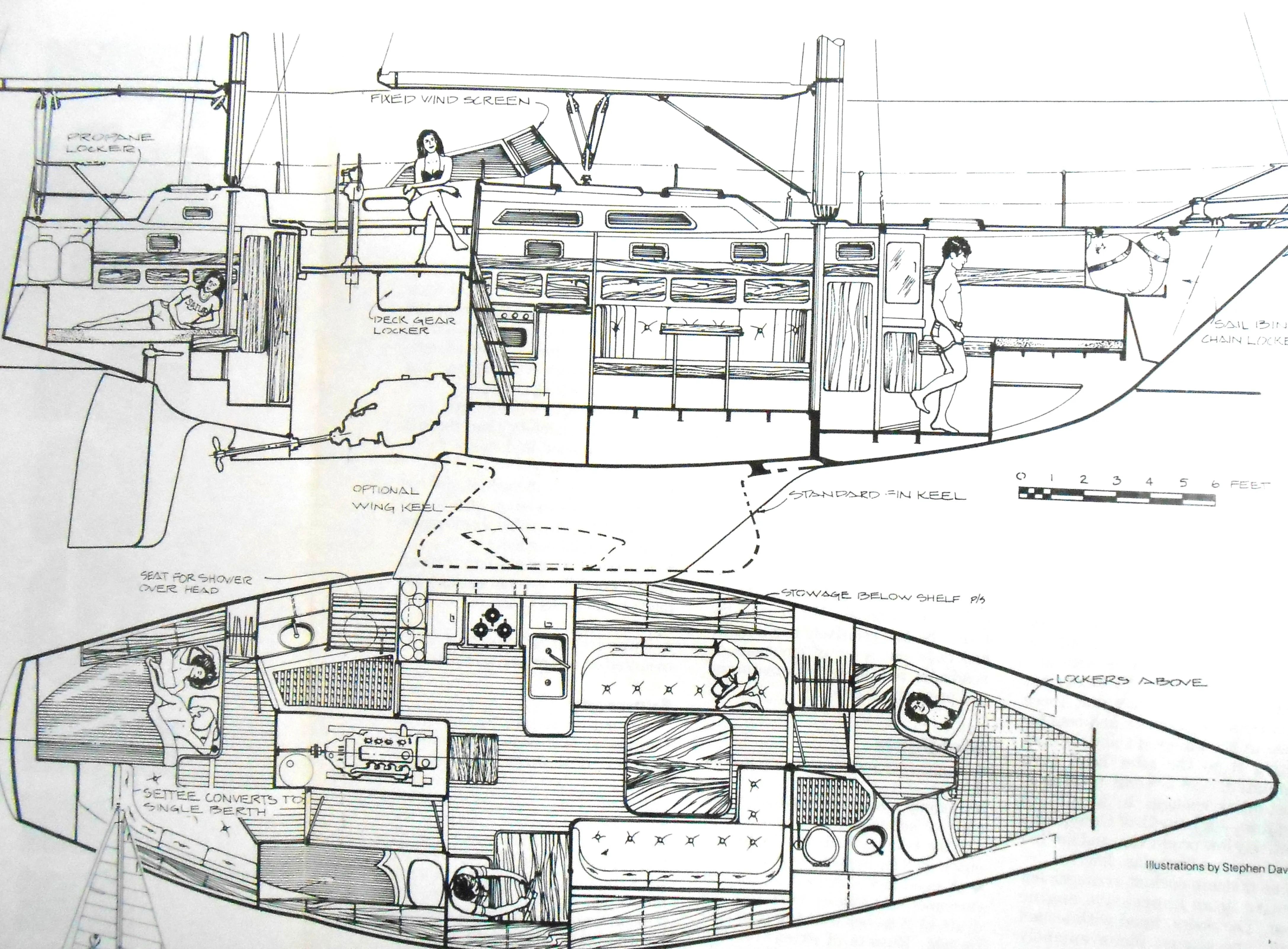 1985 Contest 41 Ketch design blueprint with interior layout details.
