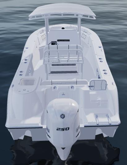 2026 Sea Fox 228 Commander boat on water, rear view with outboard motor.