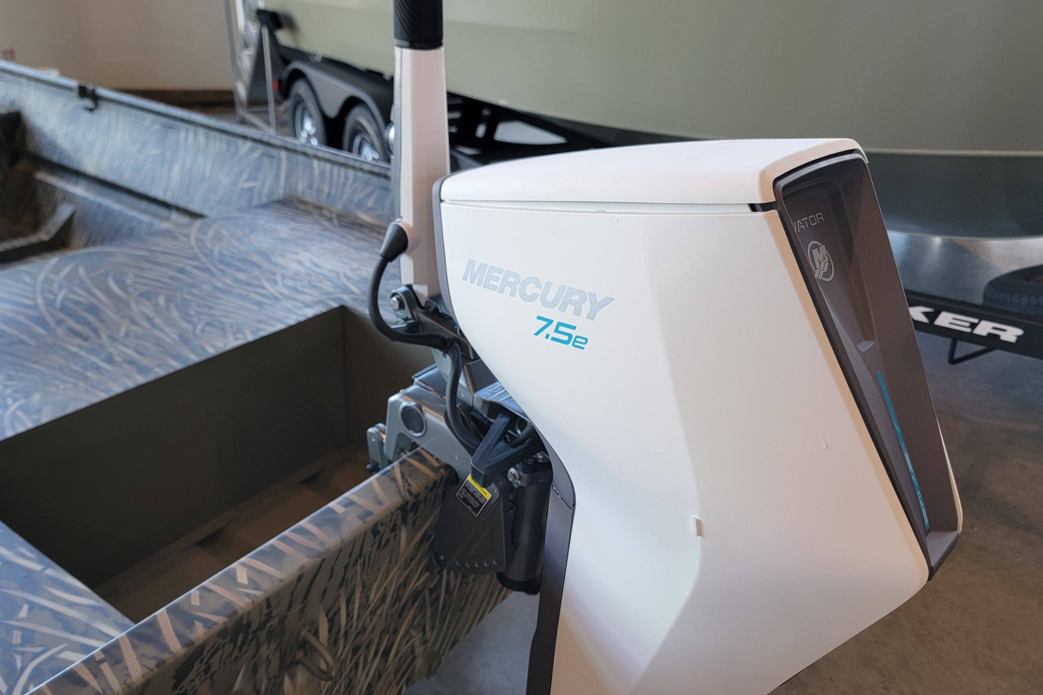 2026 Tracker Grizzly 15 Jon boat with Mercury 7.5e motor, showcasing modern design.