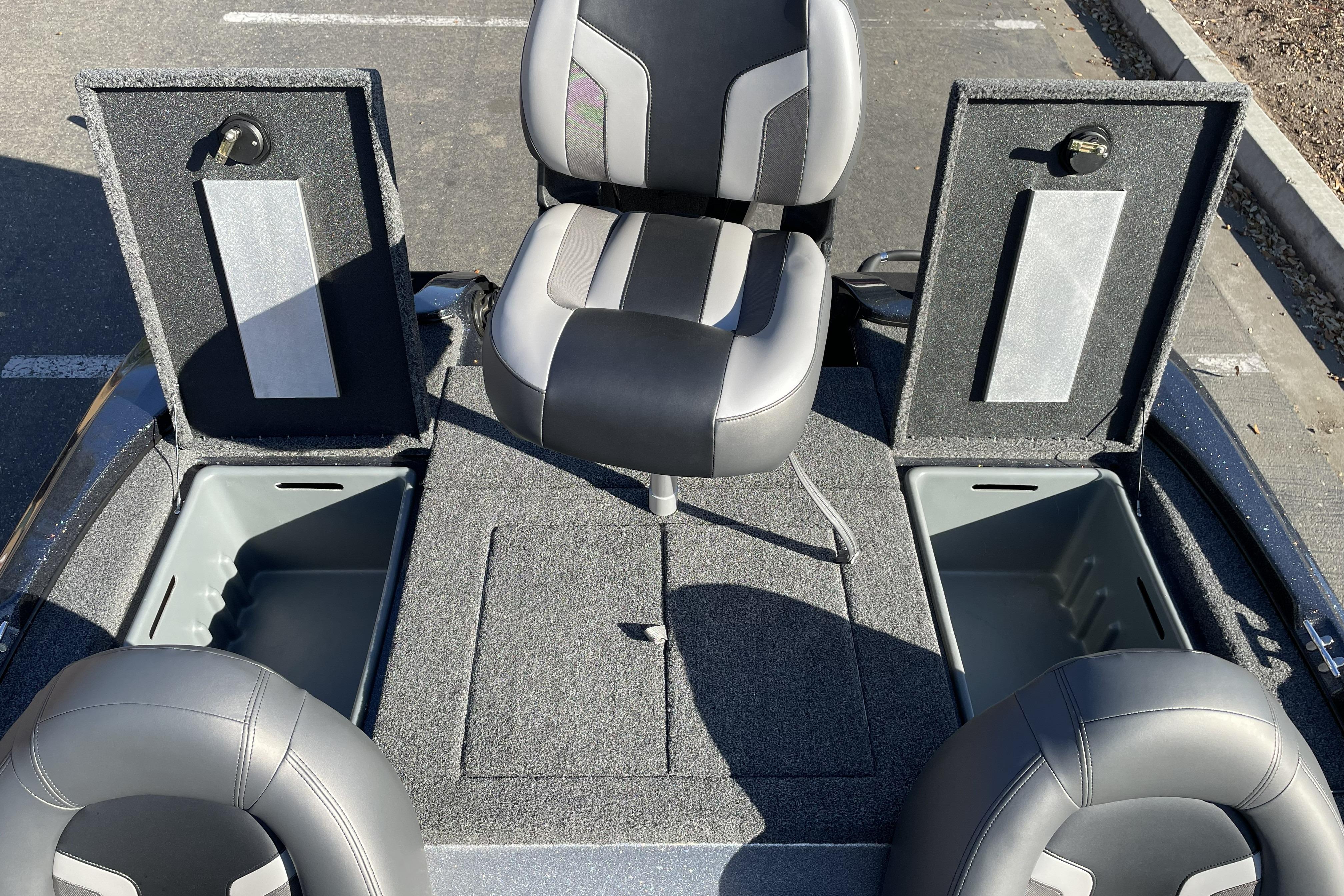 2026 Nitro Z17 boat interior with storage compartments and seating.