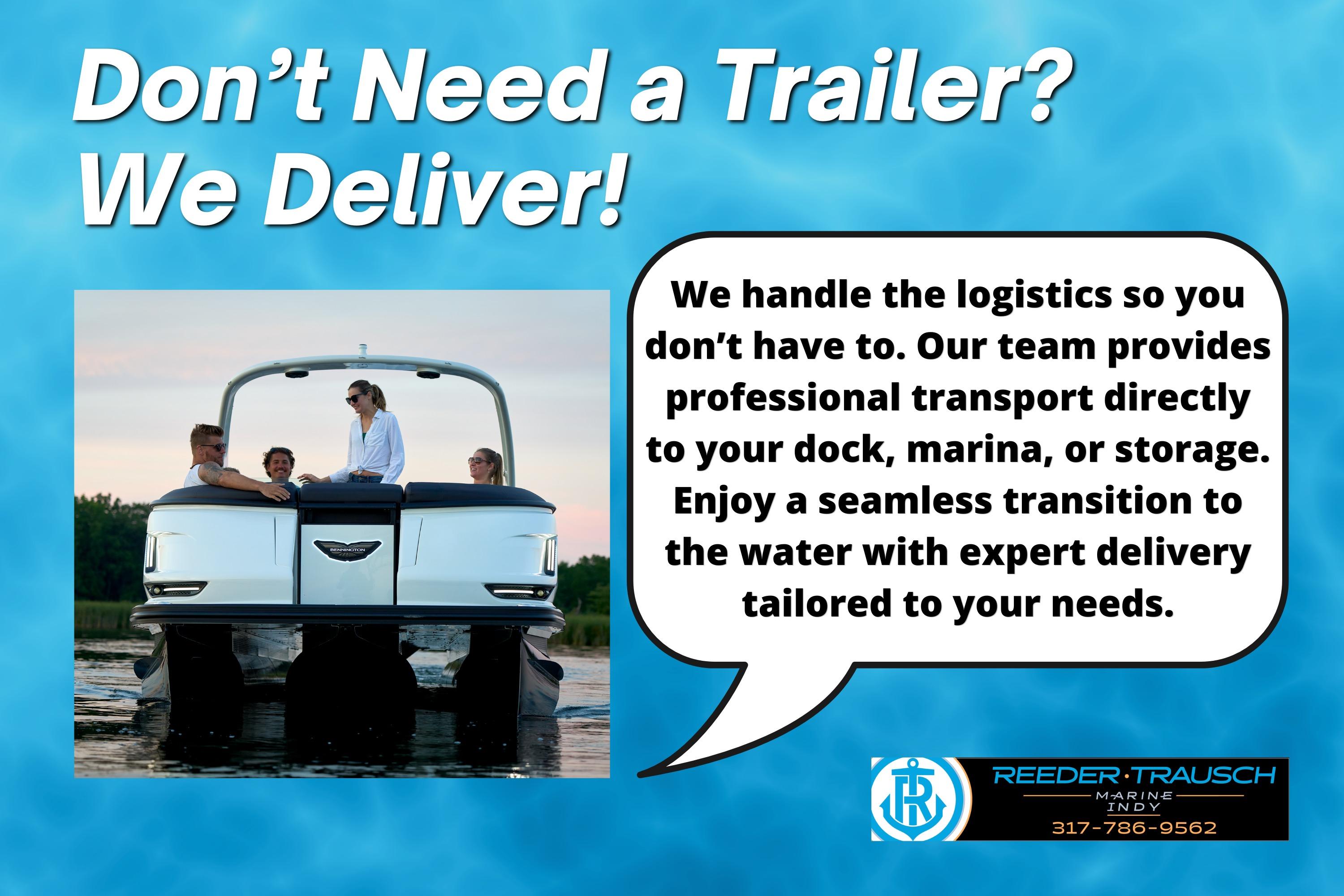 2027 Bennington 22 MSB boat delivery service advertisement with customer logistics support.