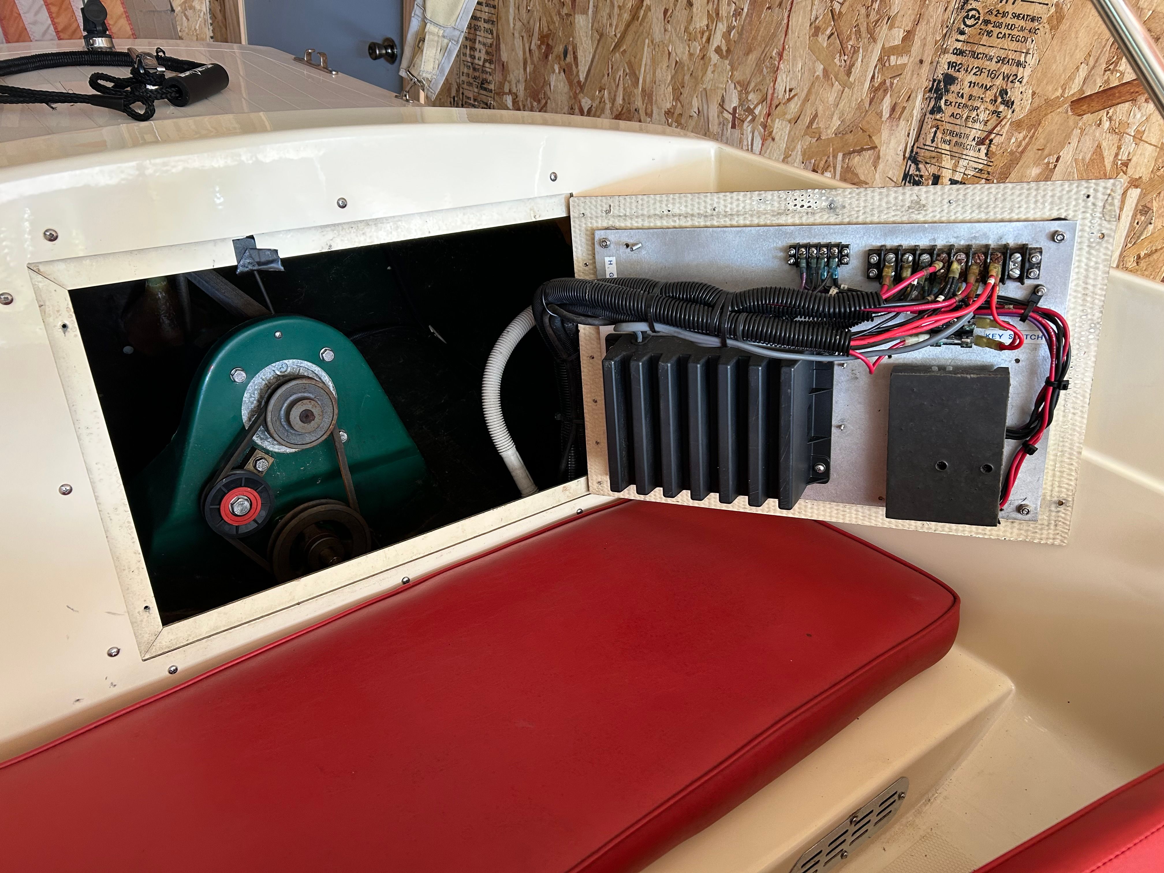 1995 Elco Launchboat electrical system with red seating.