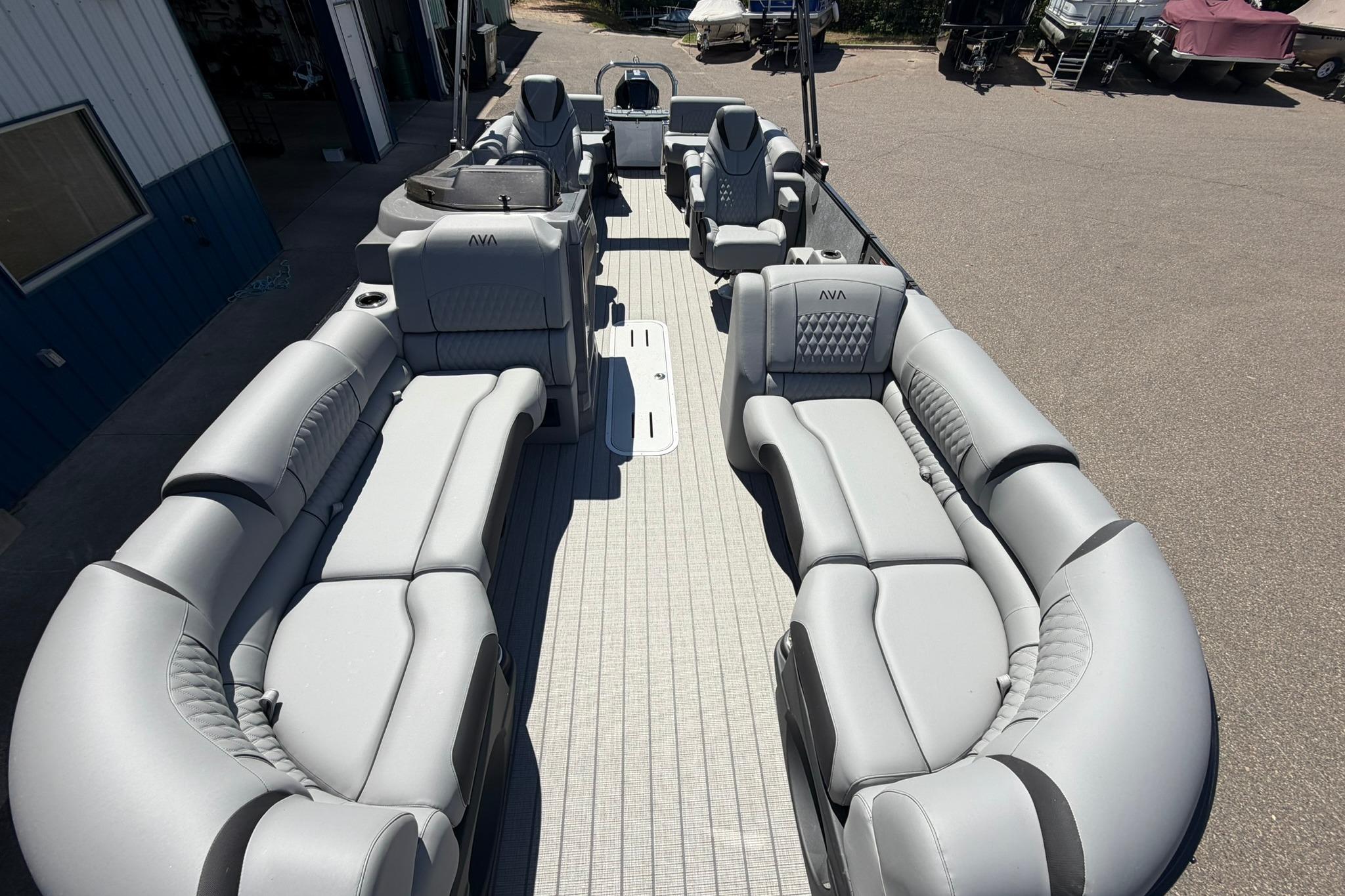 Luxurious 2026 Avalon Catalina Quad Lounge pontoon boat with spacious seating and modern design.