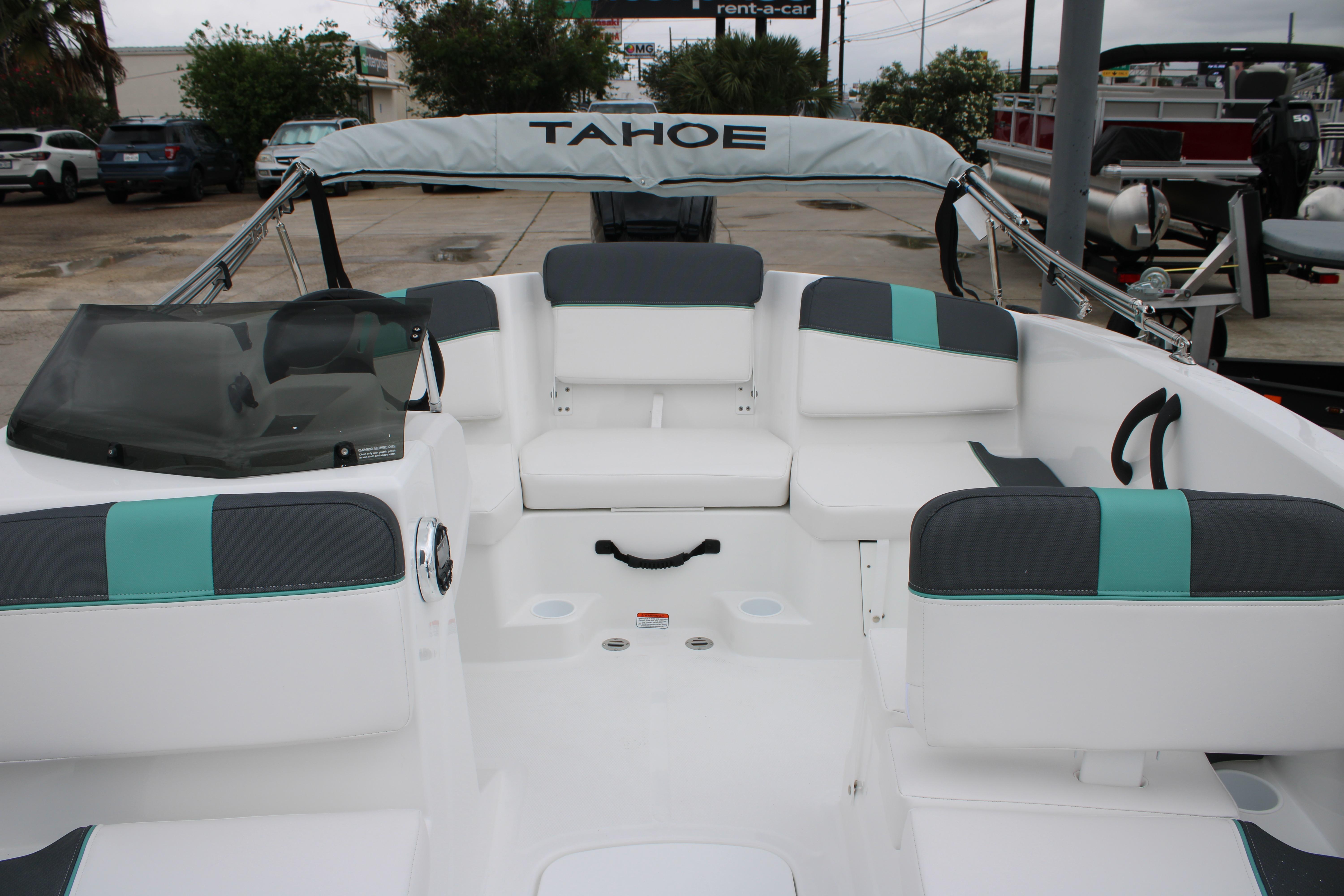 2026 Tahoe T16 boat interior with modern seating and sleek design.