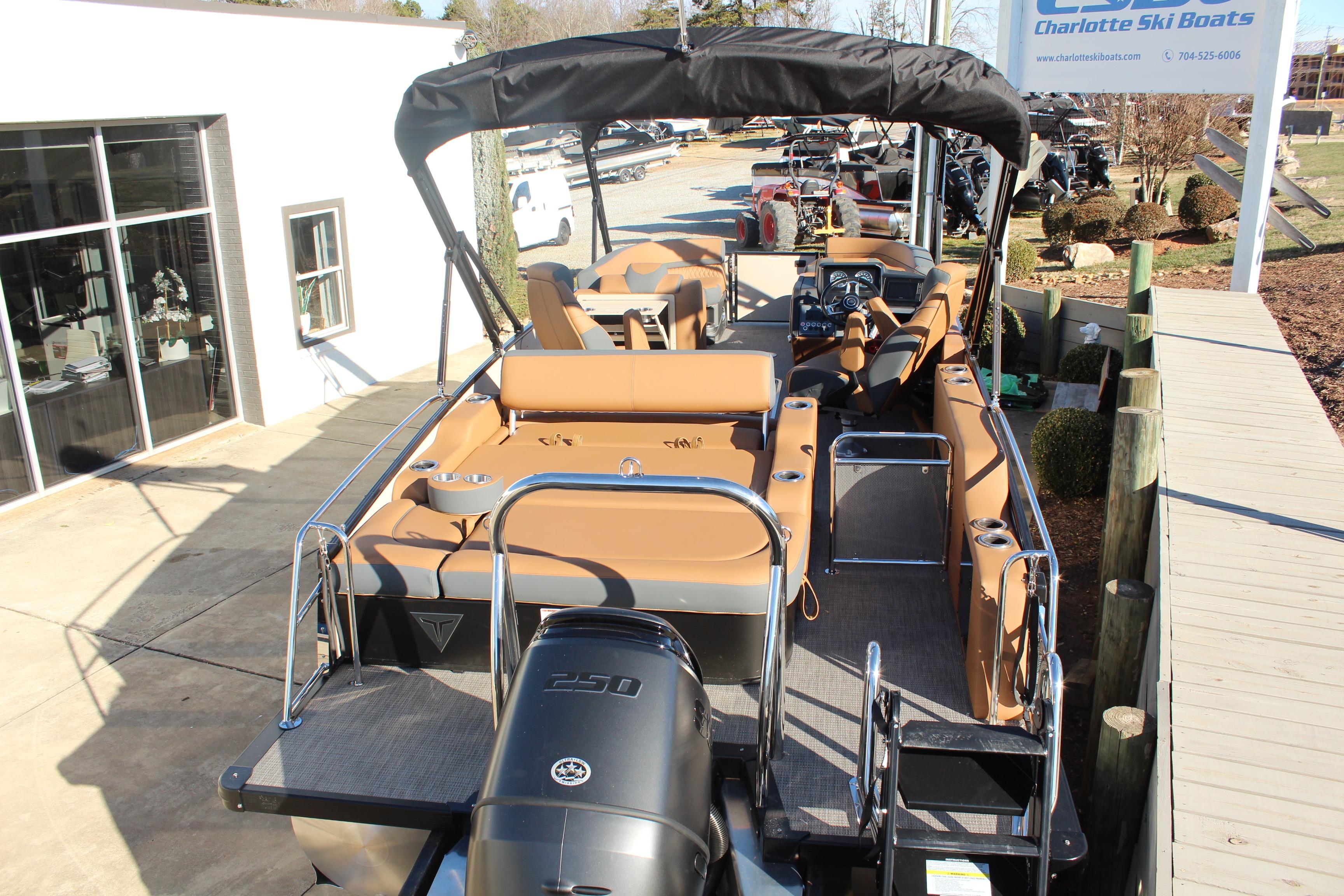 2026 Tahoe Pontoon Cascade Versatile Rear Bench with 250 HP engine at Charlotte Ski Boats.