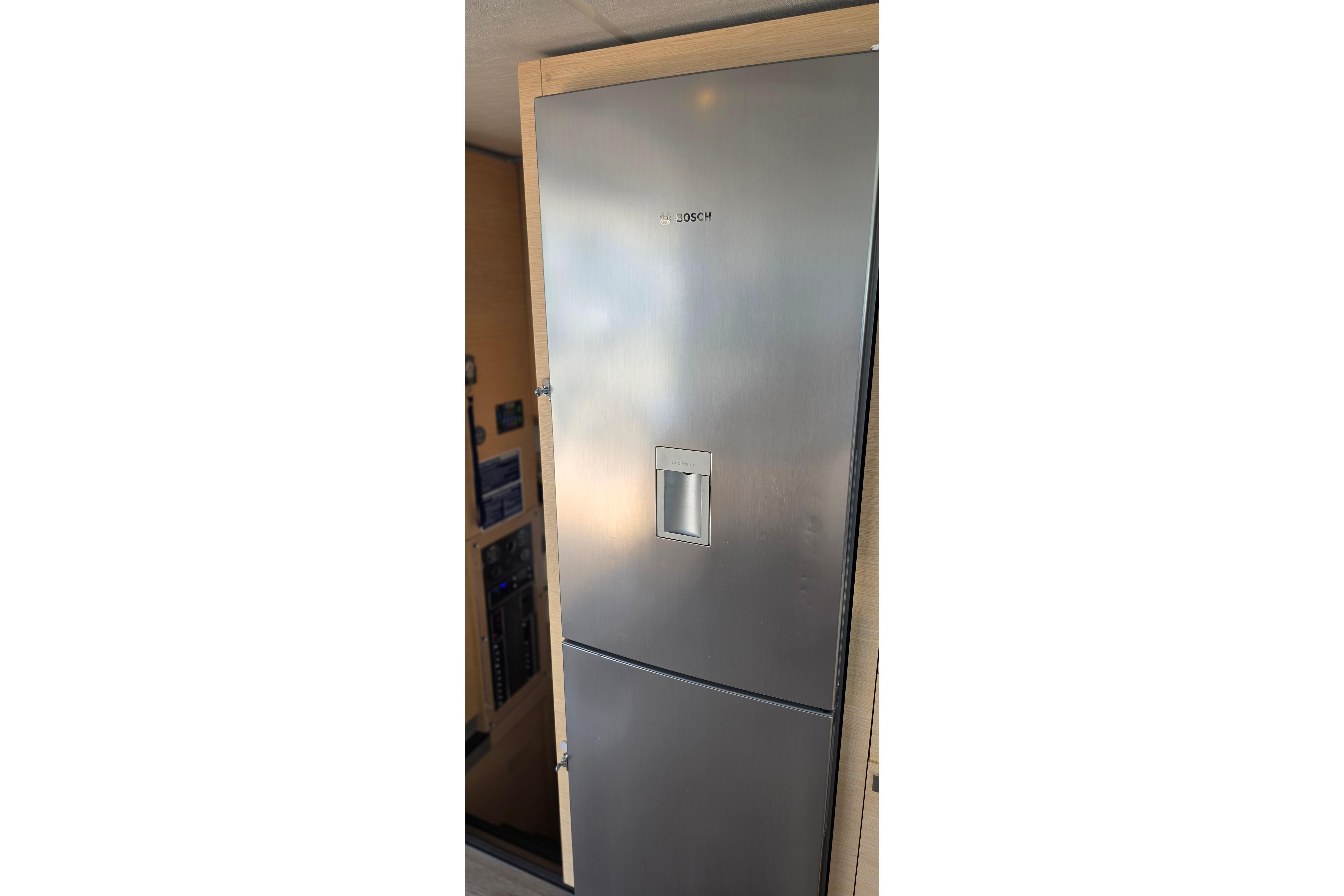 Stainless steel refrigerator inside 2018 Fountaine Pajot Motor Yacht 44.