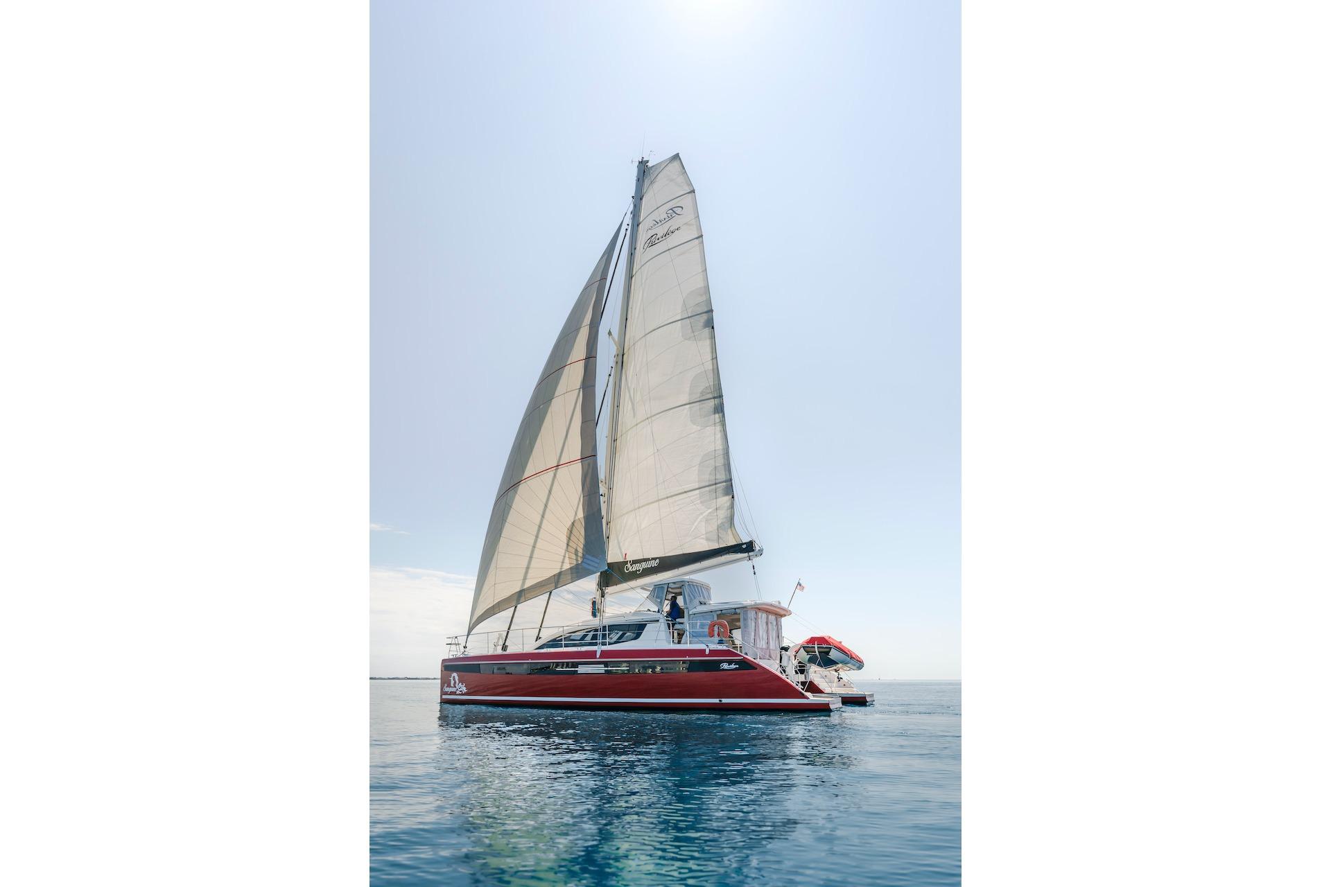 2025 Privilege Signature 510 catamaran on calm waters.